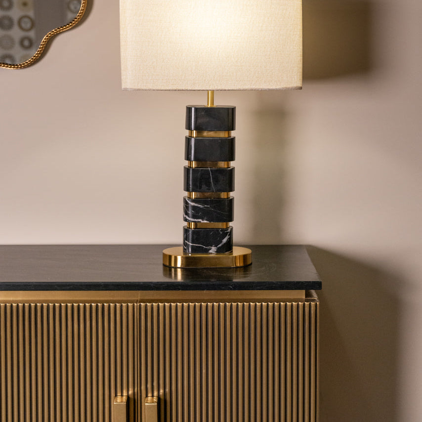 Ironville Sideboard Gold & Dark Wood with Marble Top 4 Doors by Richmond Interiors