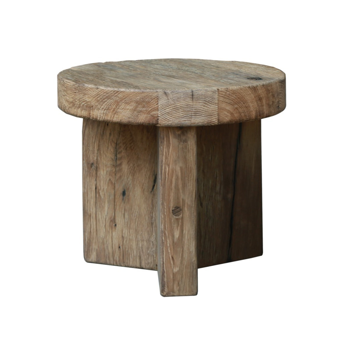 Reclaimed Oak Round Side Table by Keiichi
