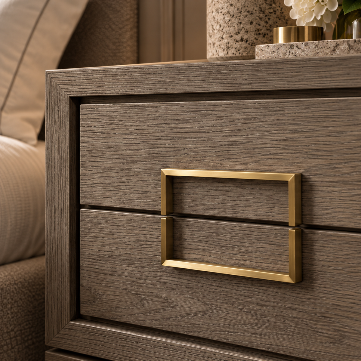 Lucca Grey / Taupe Oak Veneer Bedside Table by Berkeley Designs