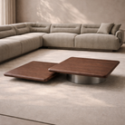 Lakeside II Walnut Wood Coffee Table with Grey Metal Base by Tommy Franks