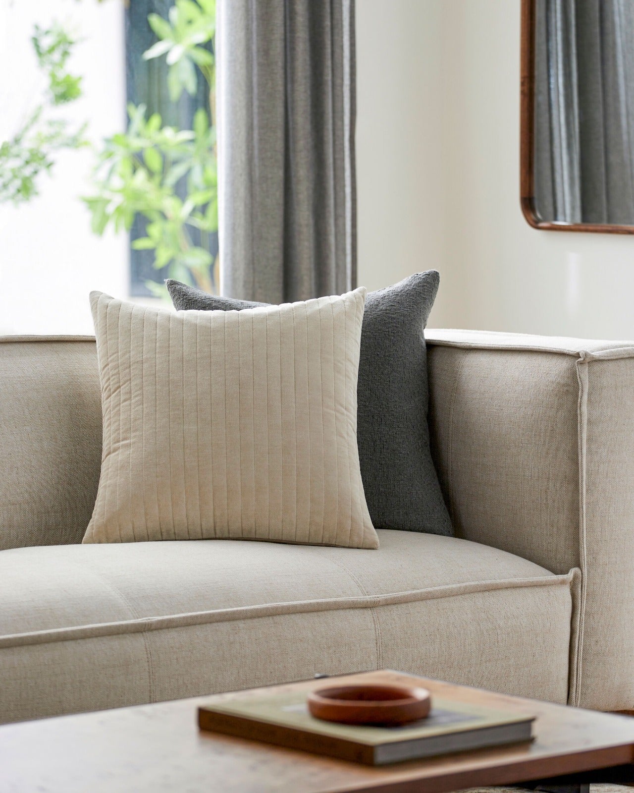 Digby Velvet Cushion in Oatmeal by Keiichi