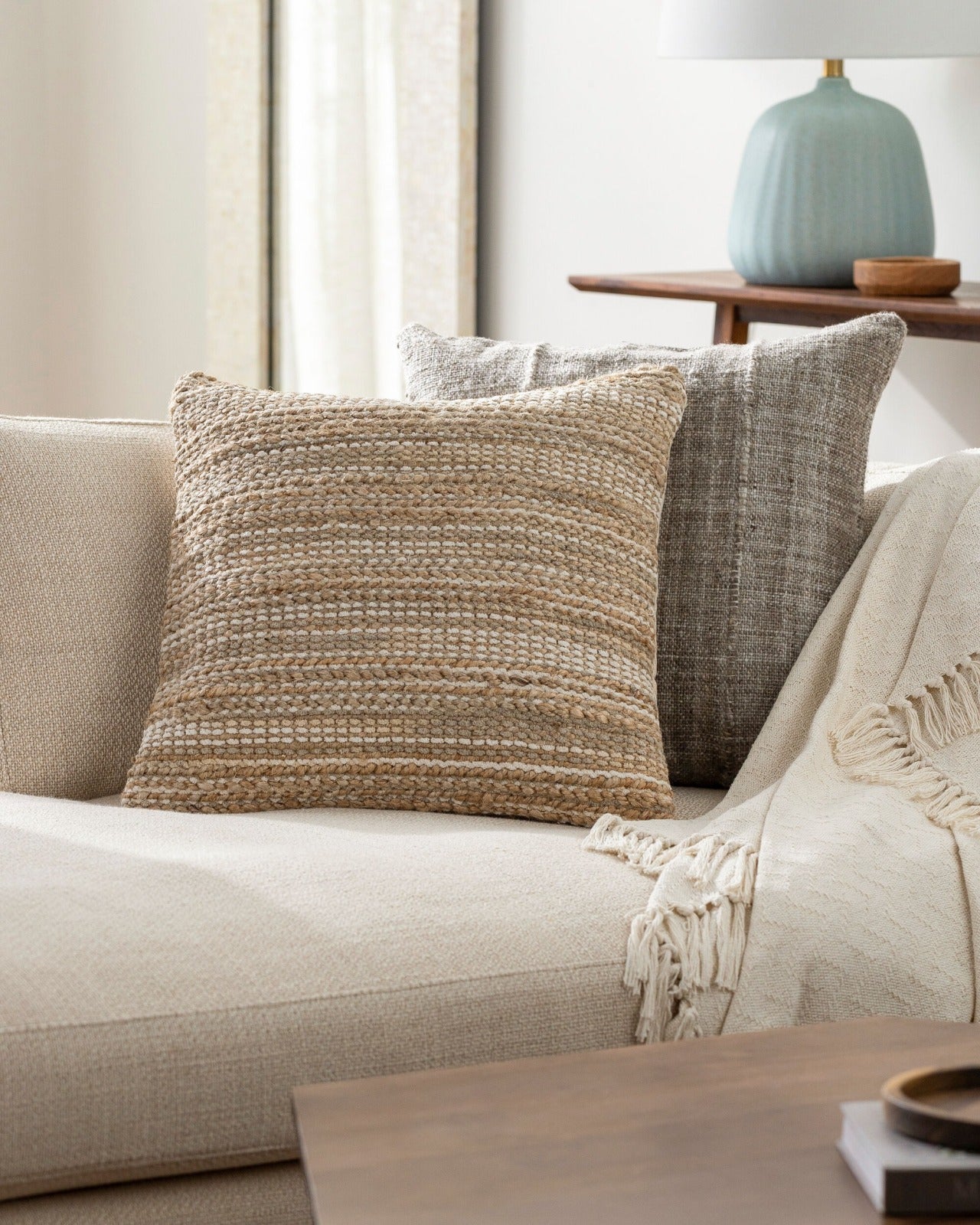Denpasar Hand Woven Cushion in Beige by Keiichi