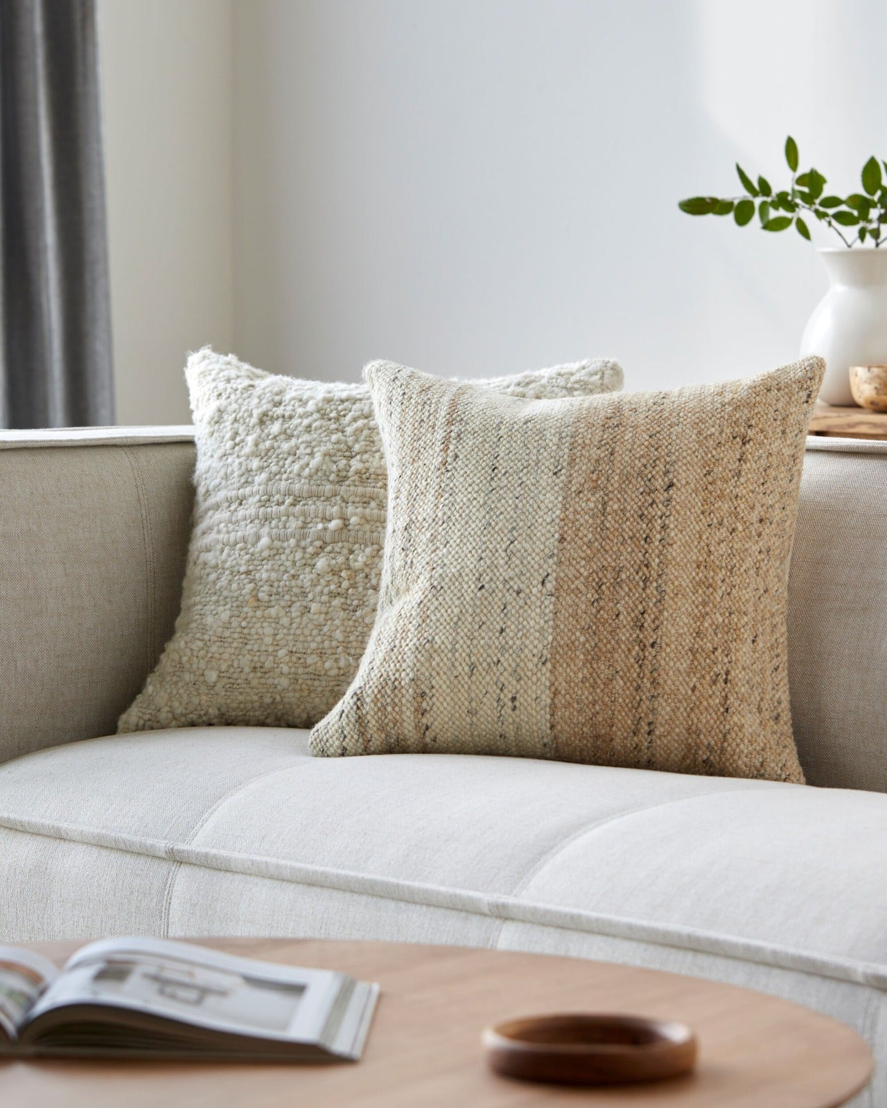 Deccan Traps Woven Cushion in Light Beige by Keiichi