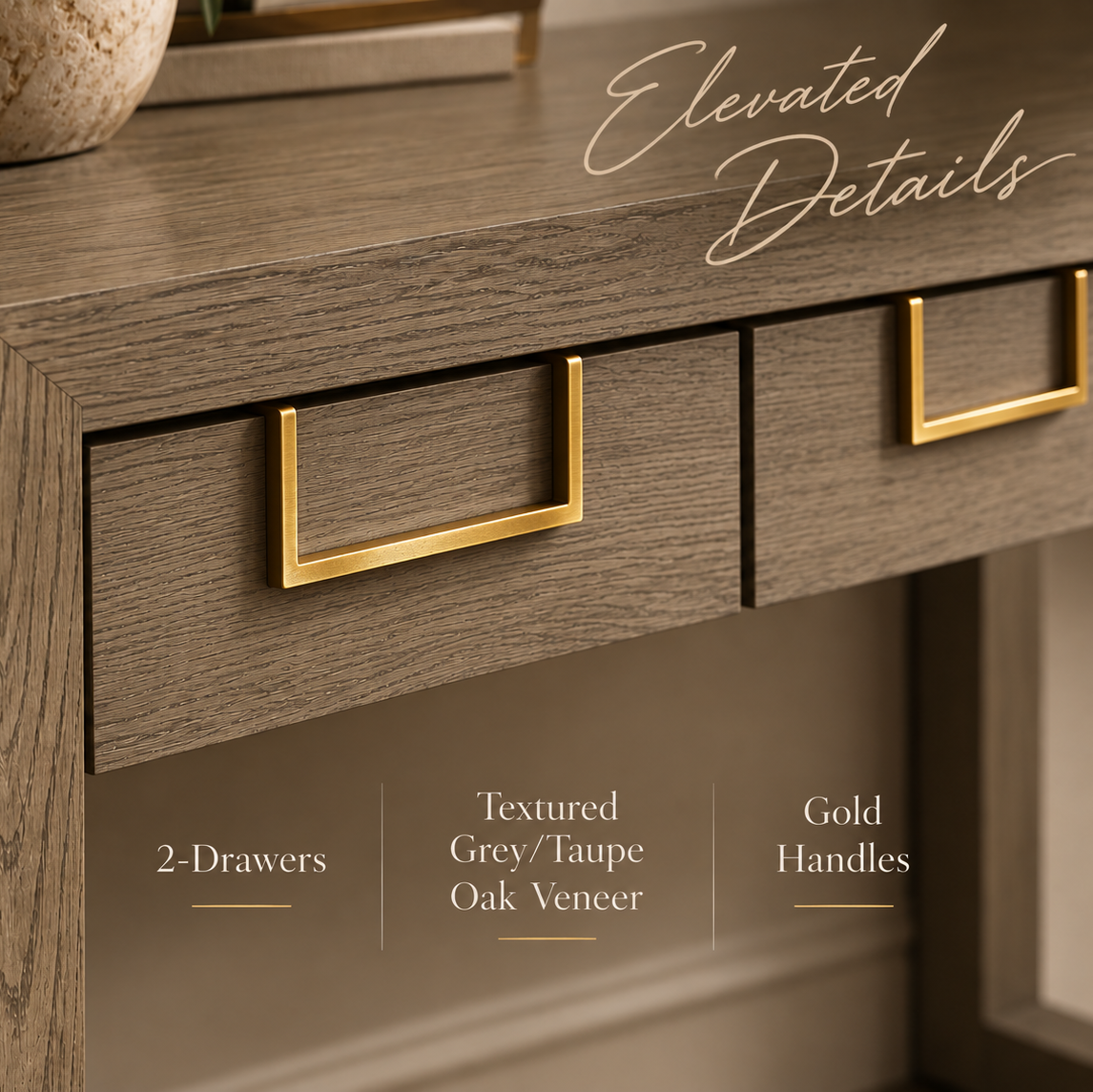 Lucca Grey Oak Wood & Gold Console Table Berkeley Designs
