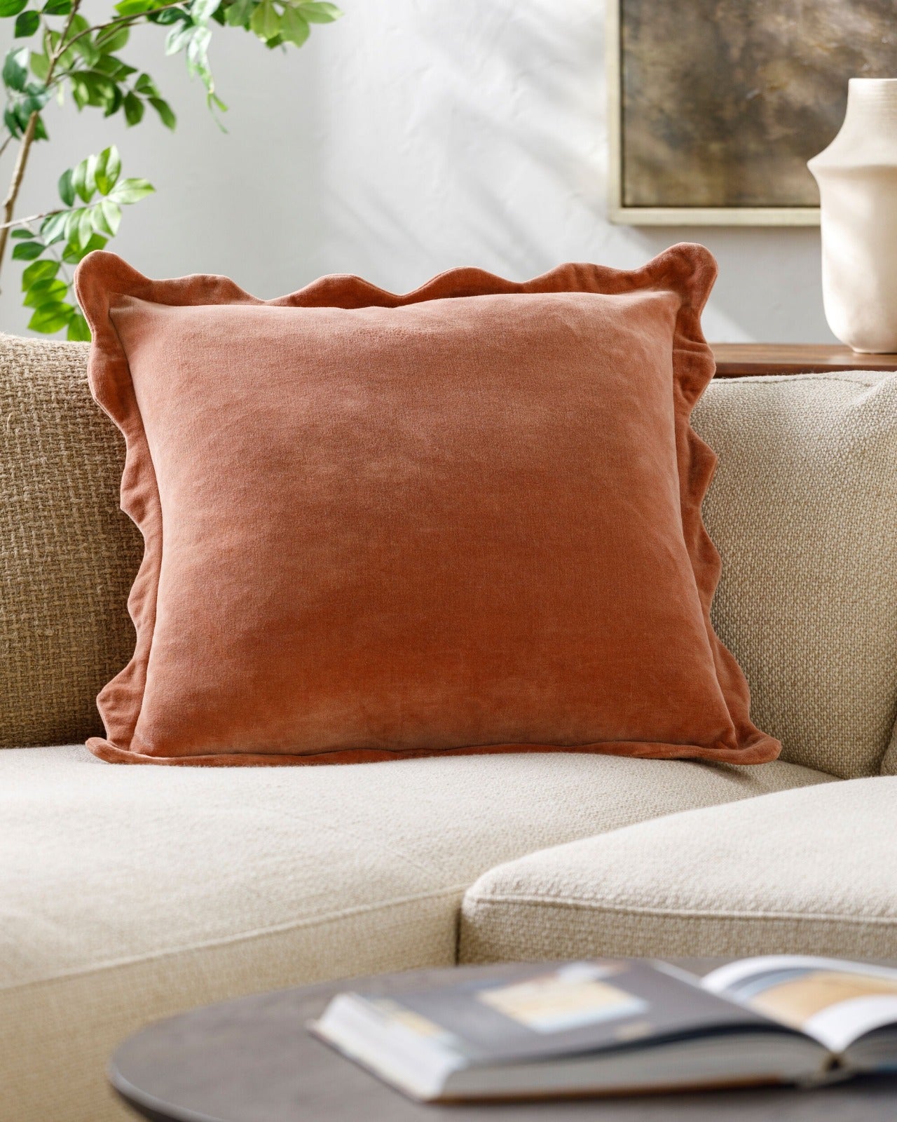 Effervescent Woven Cushion in Dusky Coral by Keiichi