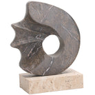 Geometric Sculpture in Brown Marble by Keiichi