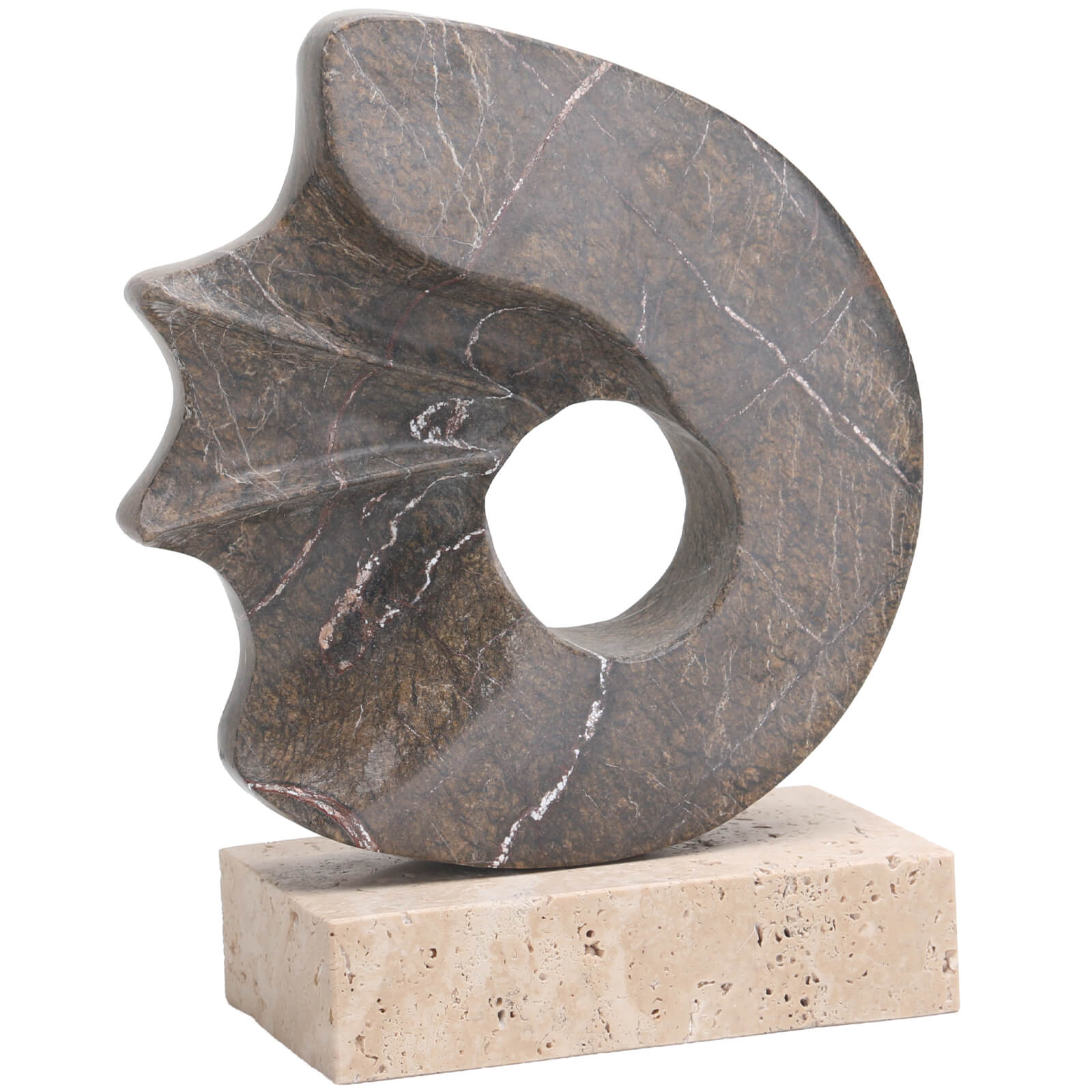 Geometric Sculpture in Brown Marble by Keiichi