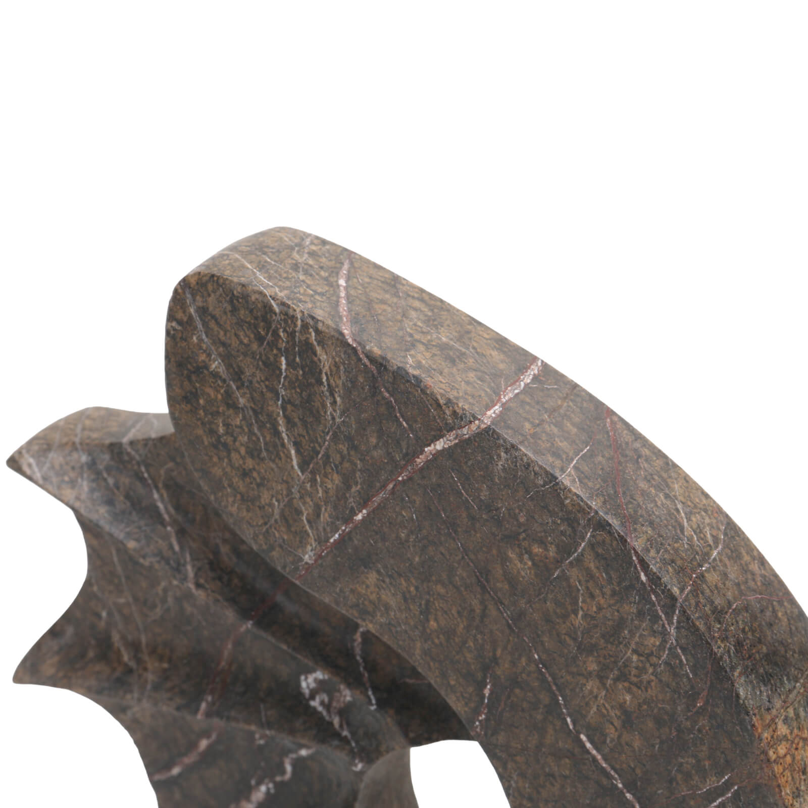 Geometric Sculpture in Brown Marble by Keiichi