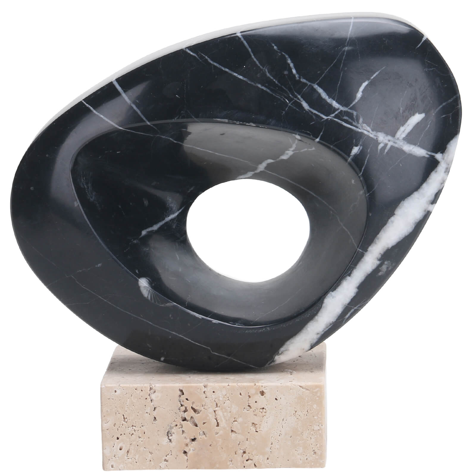 Geometric Sculpture in Black Marble by Keiichi