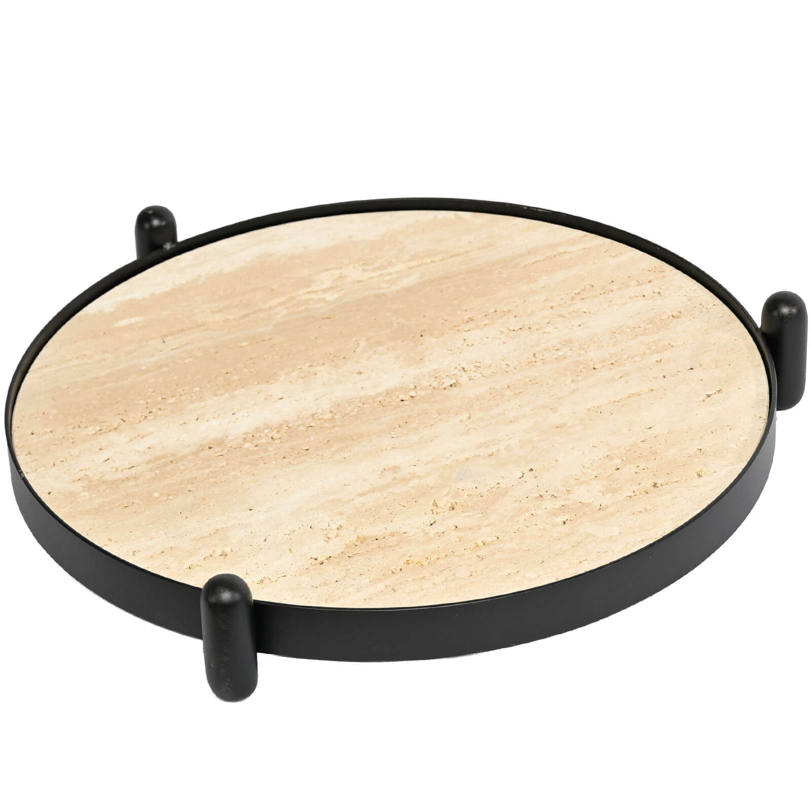 Metal Framed Round Tray in Travertine by Keiichi