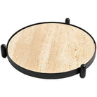 Metal Framed Round Tray in Travertine by Keiichi
