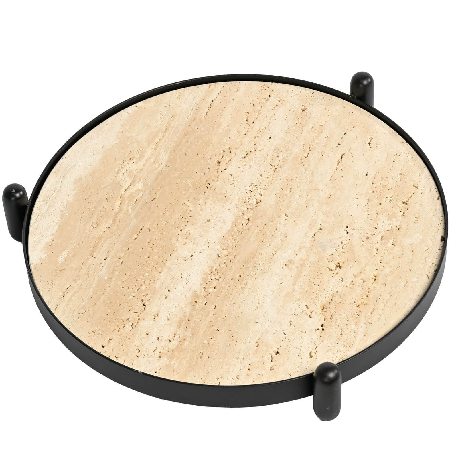 Metal Framed Round Tray in Travertine by Keiichi