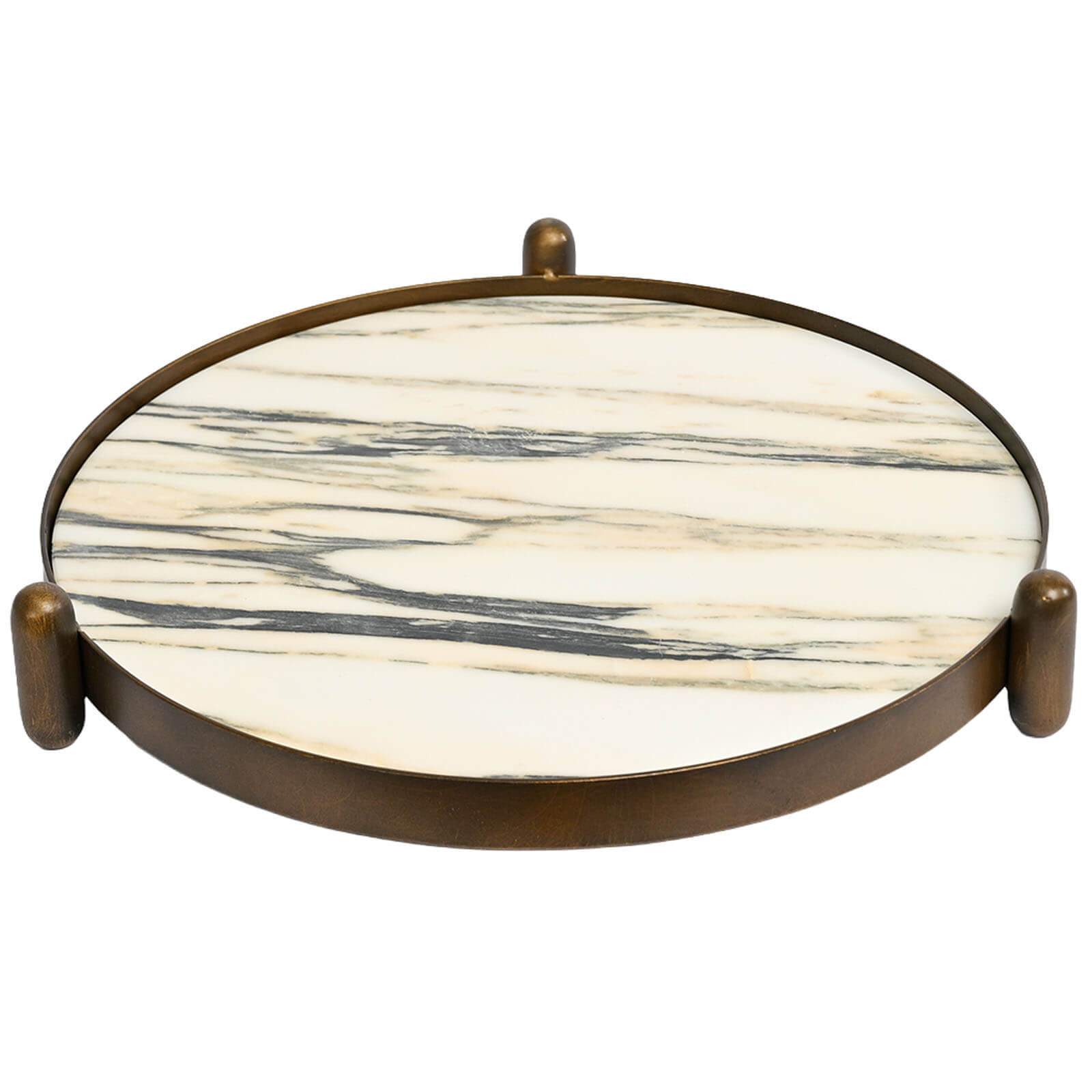 Metal Framed Round Tray in Landscape Marble by Keiichi
