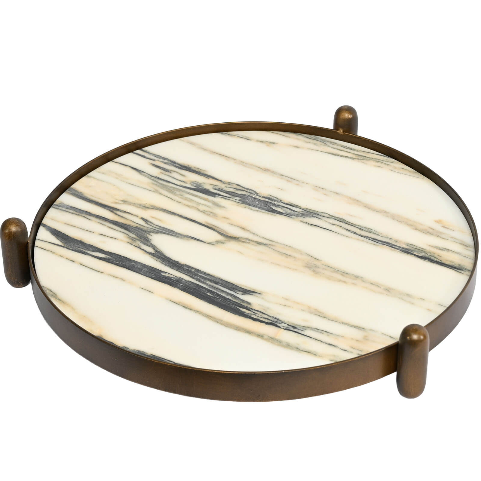 Metal Framed Round Tray in Landscape Marble by Keiichi