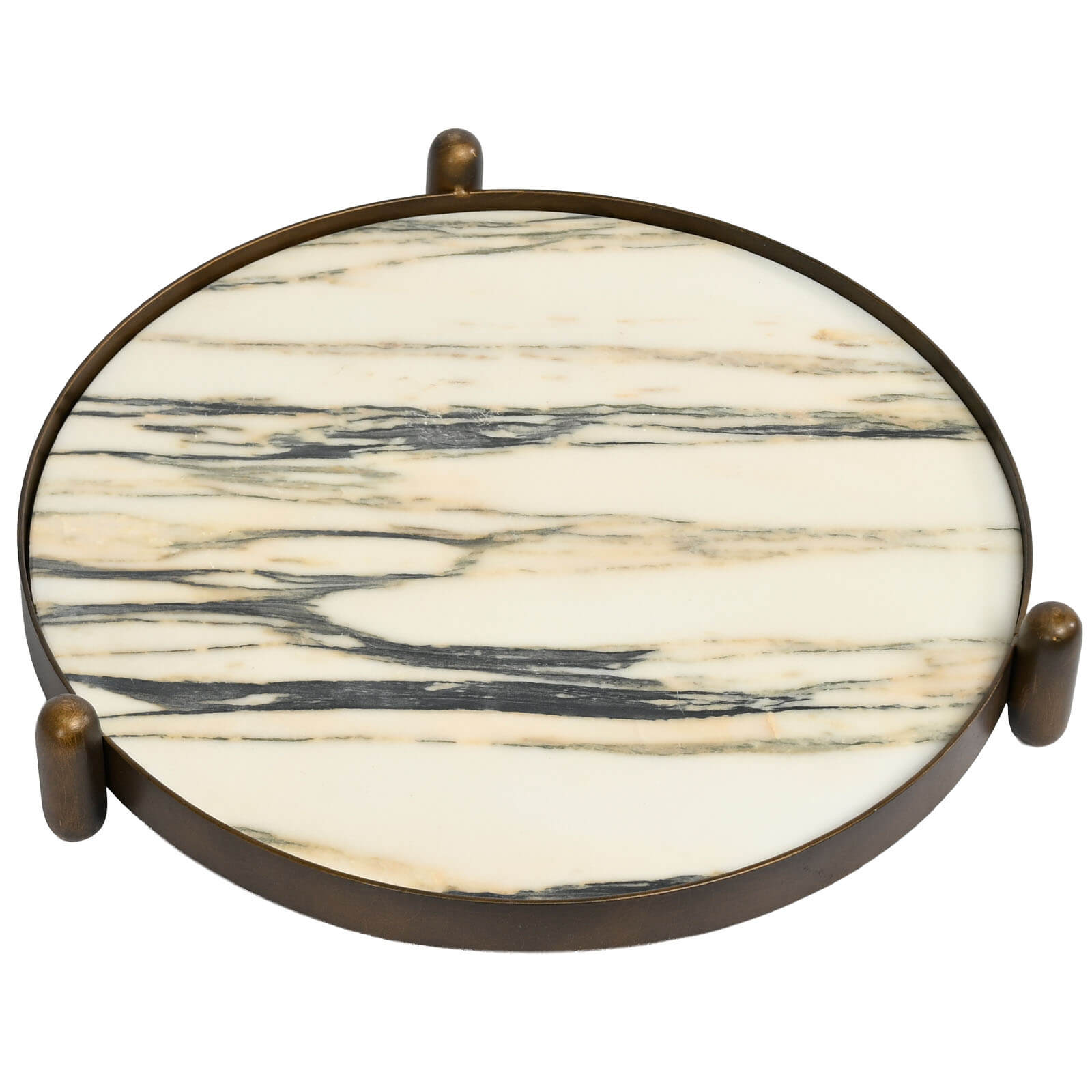 Metal Framed Round Tray in Landscape Marble by Keiichi