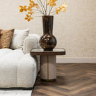 Willox Brown Oak & Beige Linen Side Table by Richmond Interiors
