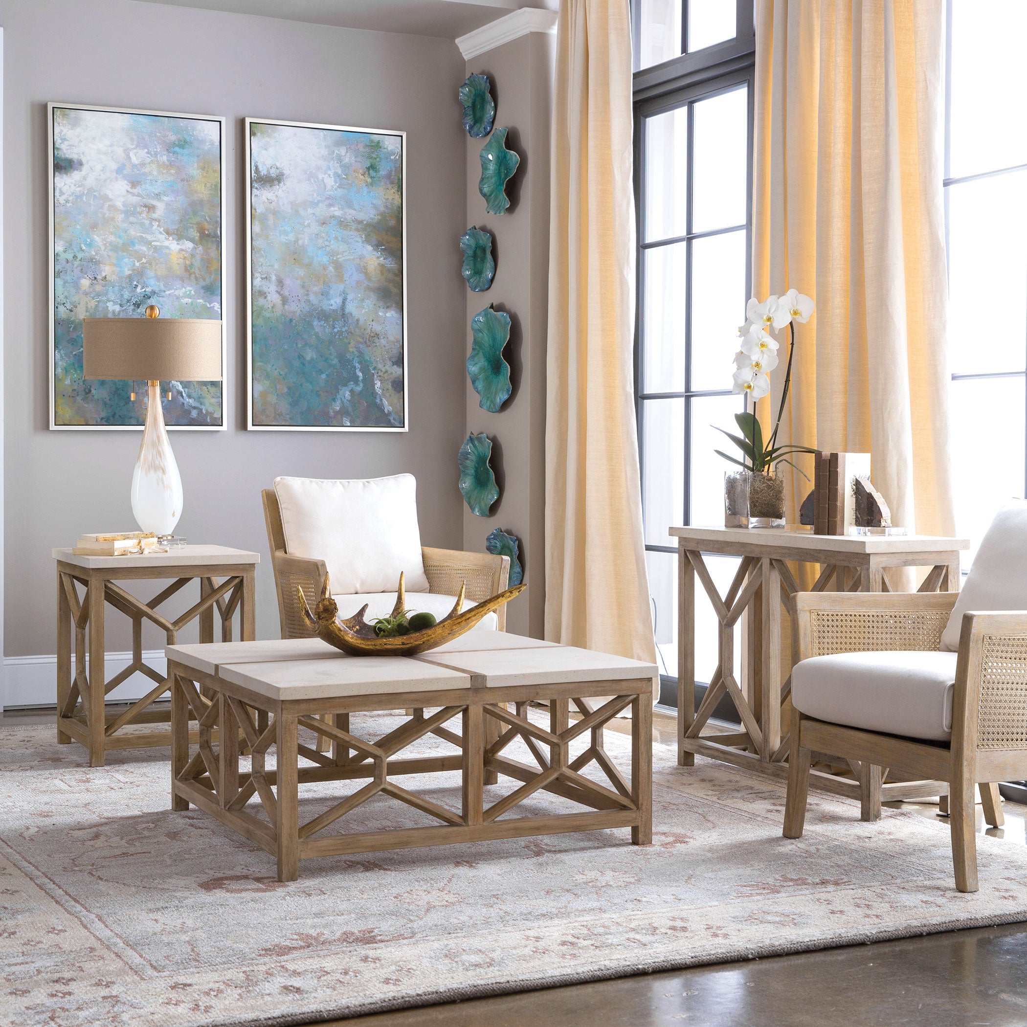 Catali Ivory Stone Console Table by Uttermost