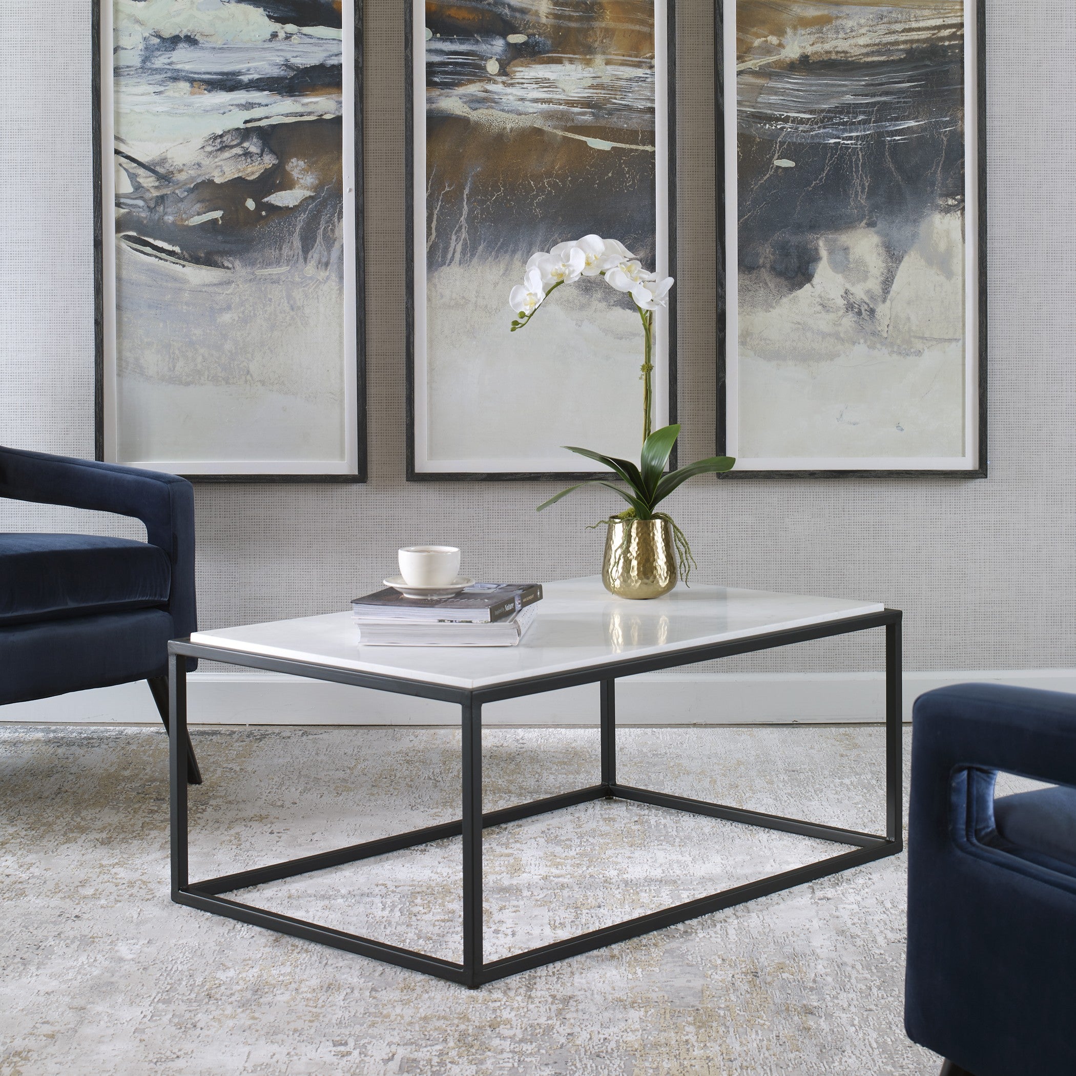 Vola Modern White Marble Coffee Table by Uttermost