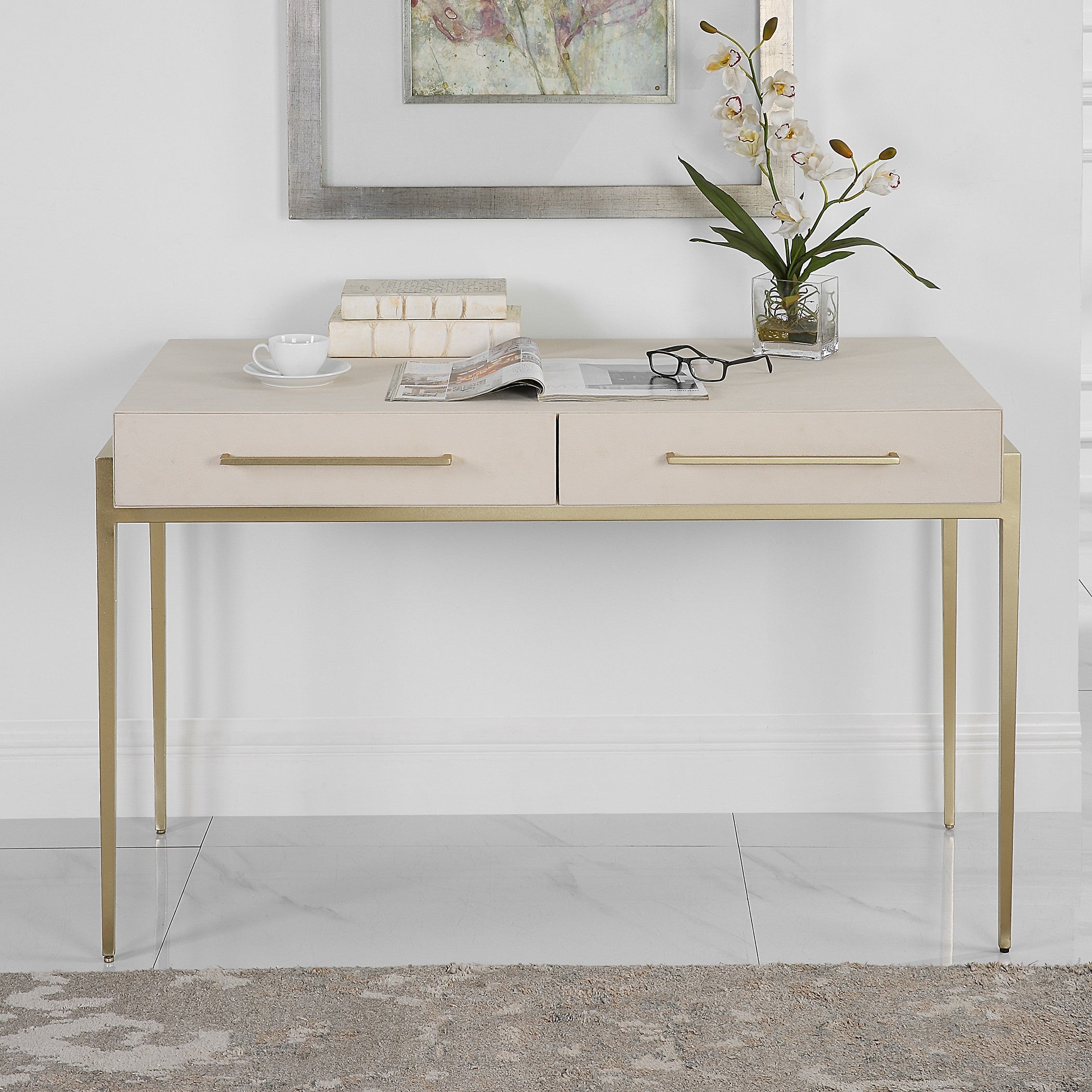 Jewel Modern Desk in White by Uttermost