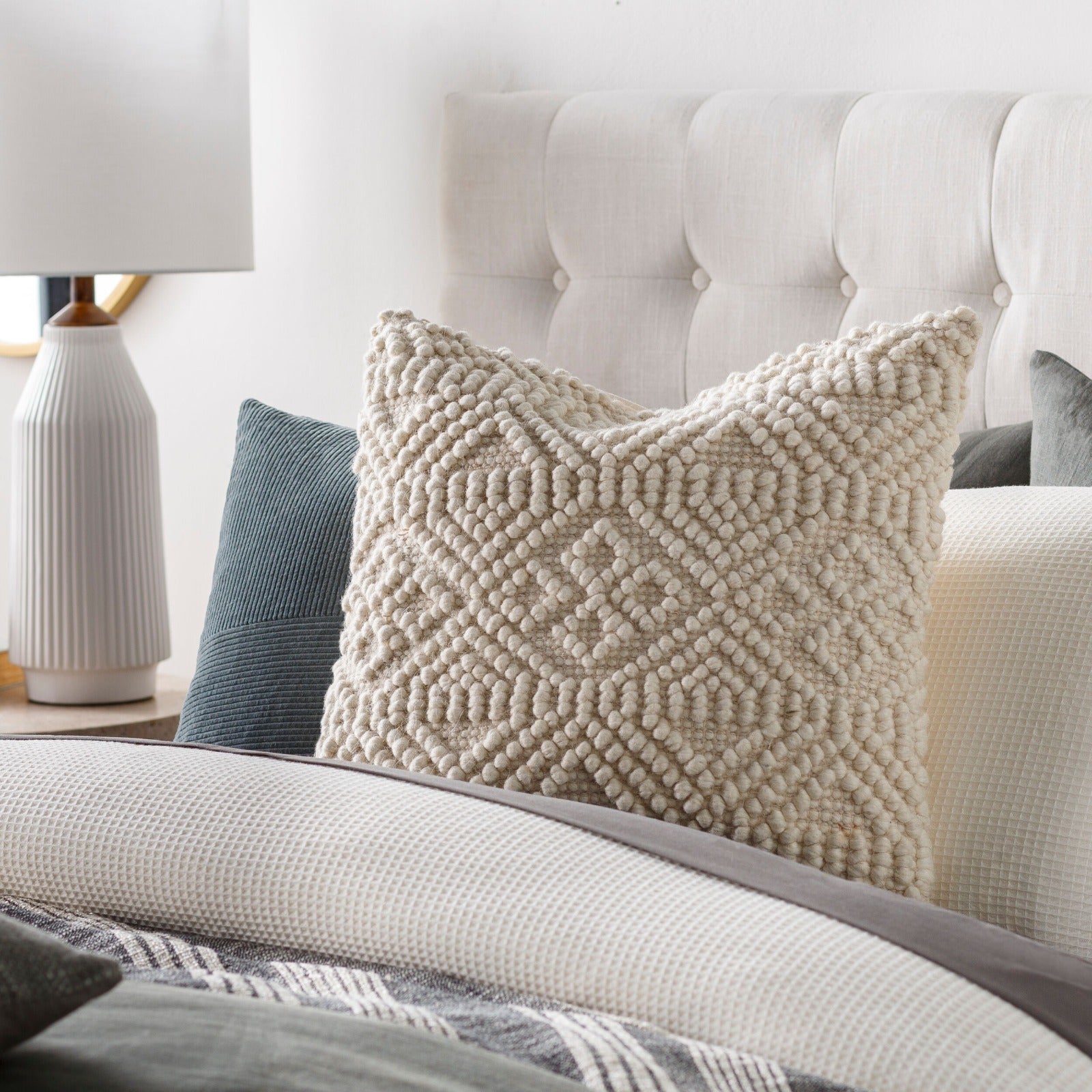 Hygge Hand Woven Cushion in Cream by Keiichi