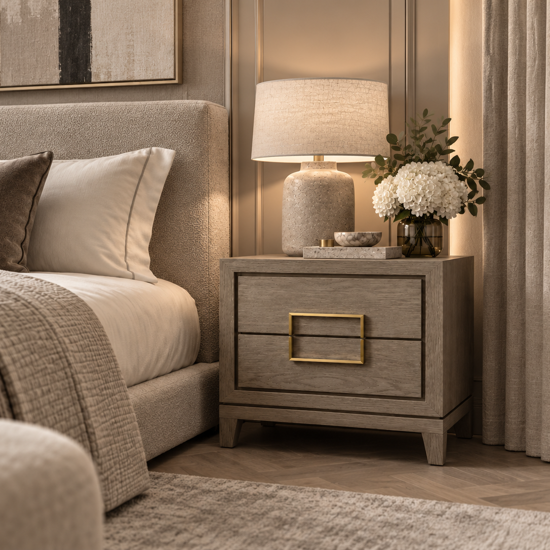 Lucca Grey / Taupe Oak Veneer Bedside Table by Berkeley Designs