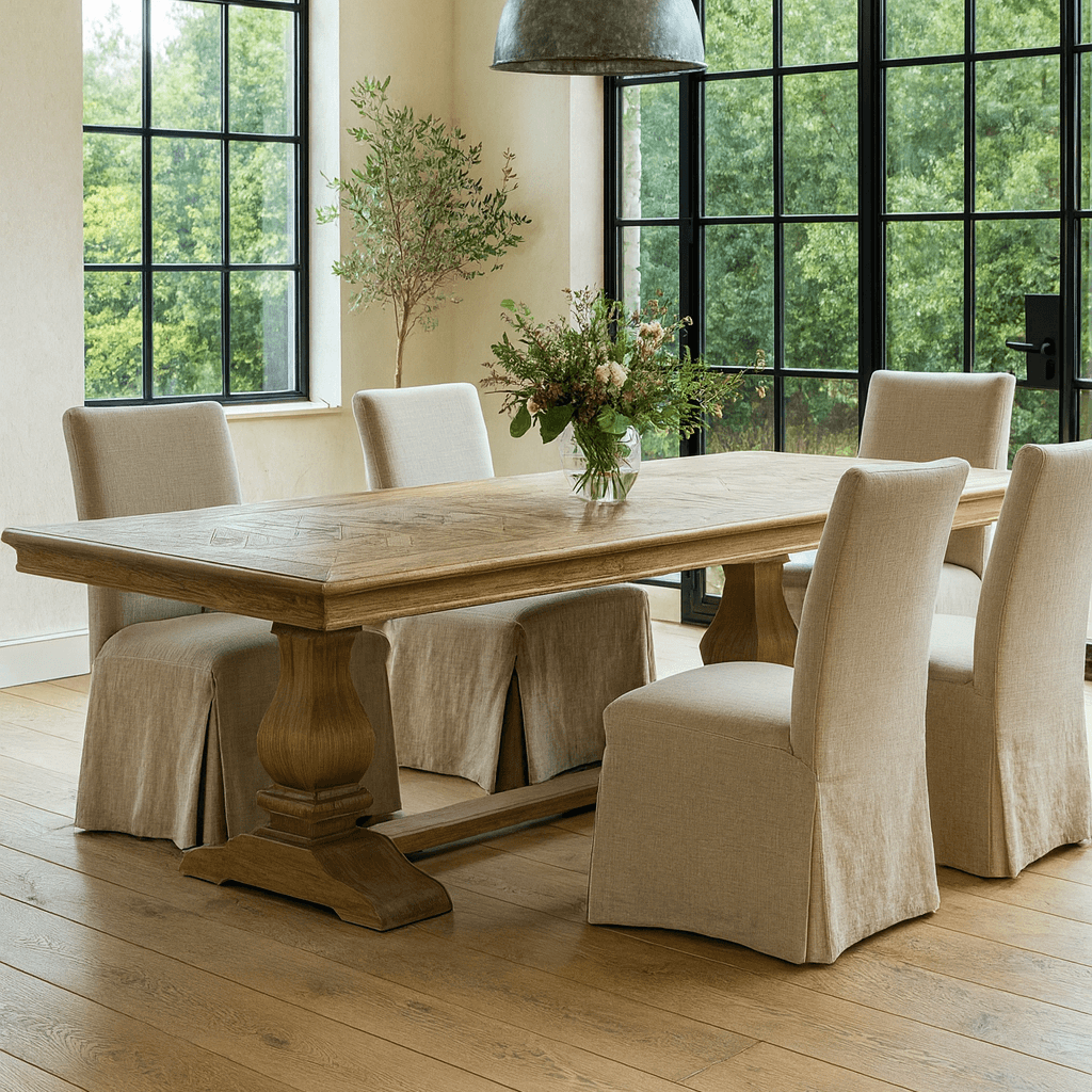Bath Extending Oak Parquet Top Dining Table by Keiichi