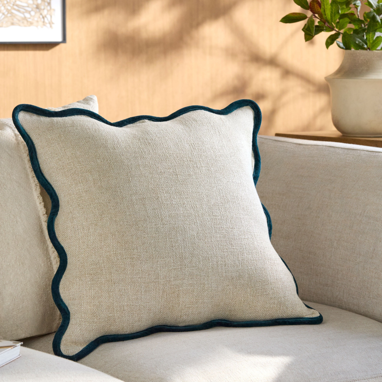 Caliza Woven Cushion in Peacock by Keiichi
