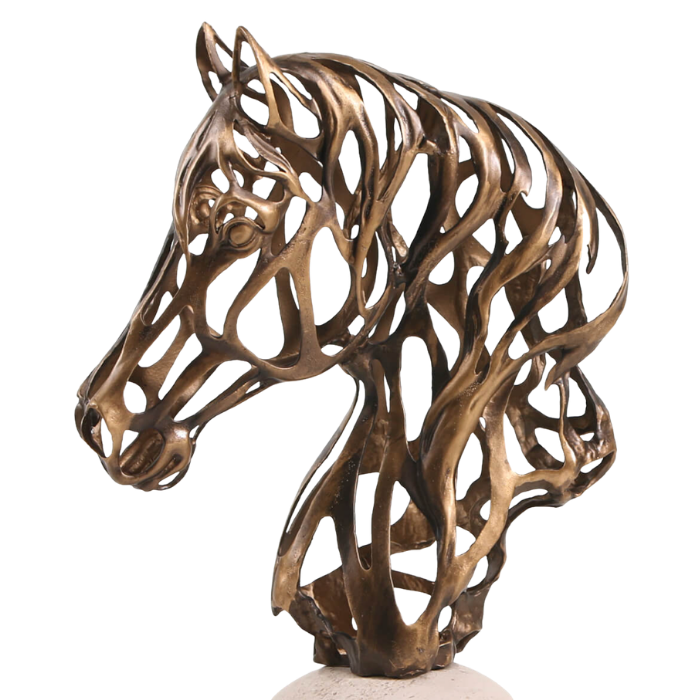 Horse Head Sculpture in Gold by Keiichi