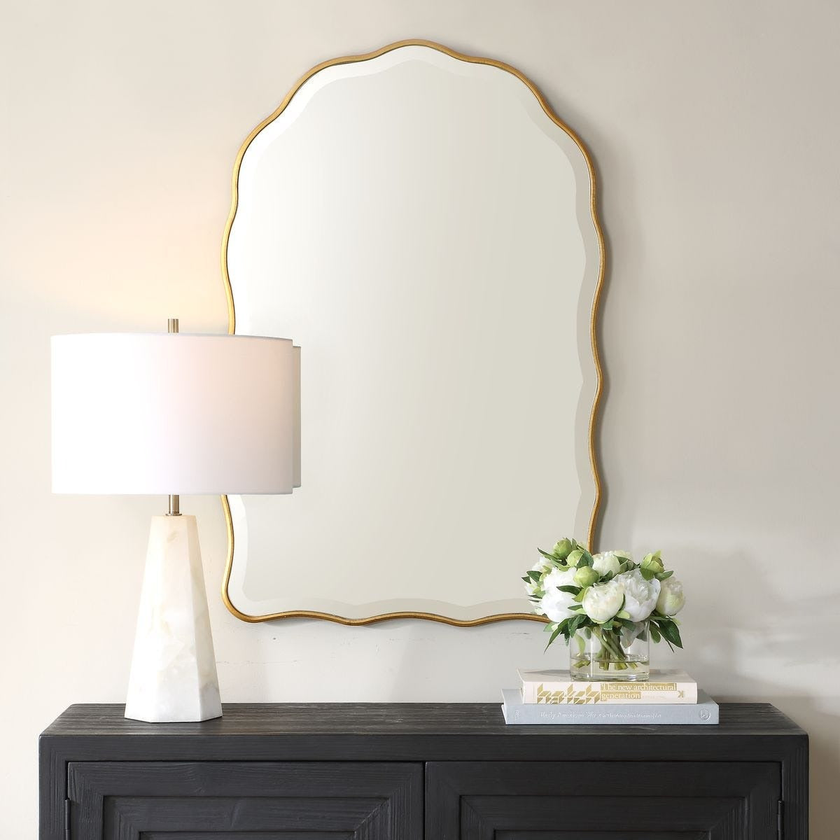 Irregular Arched Mirror in Gold Leaf by Keiichi