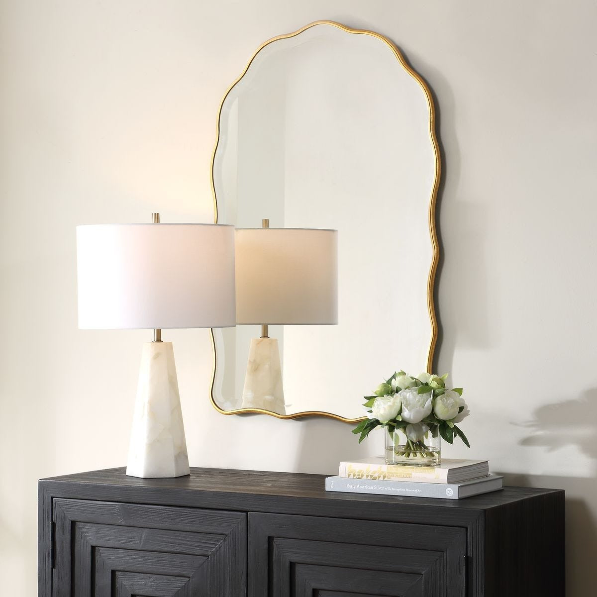 Irregular Arched Mirror in Gold Leaf by Keiichi