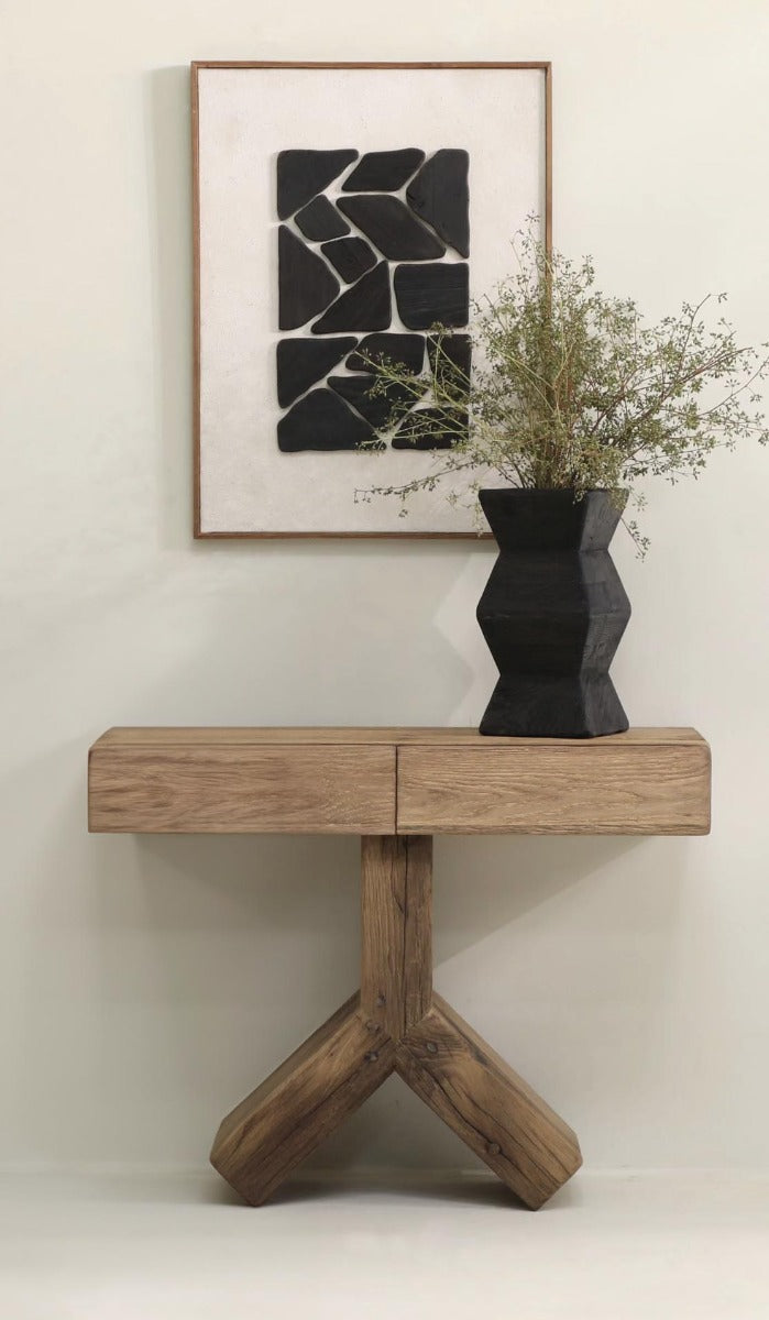 Reclaimed Oak Cross Console Table by Keiichi