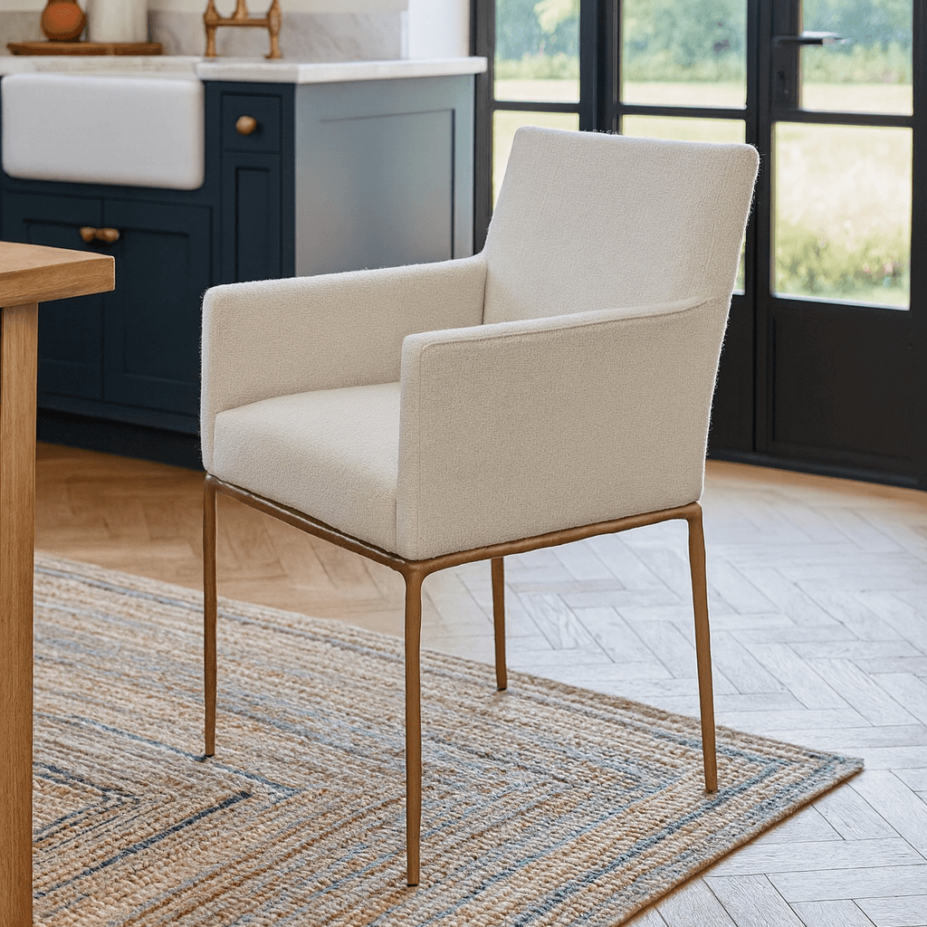 Sloane Dining Arm Chair in Aged Brass by Keiichi