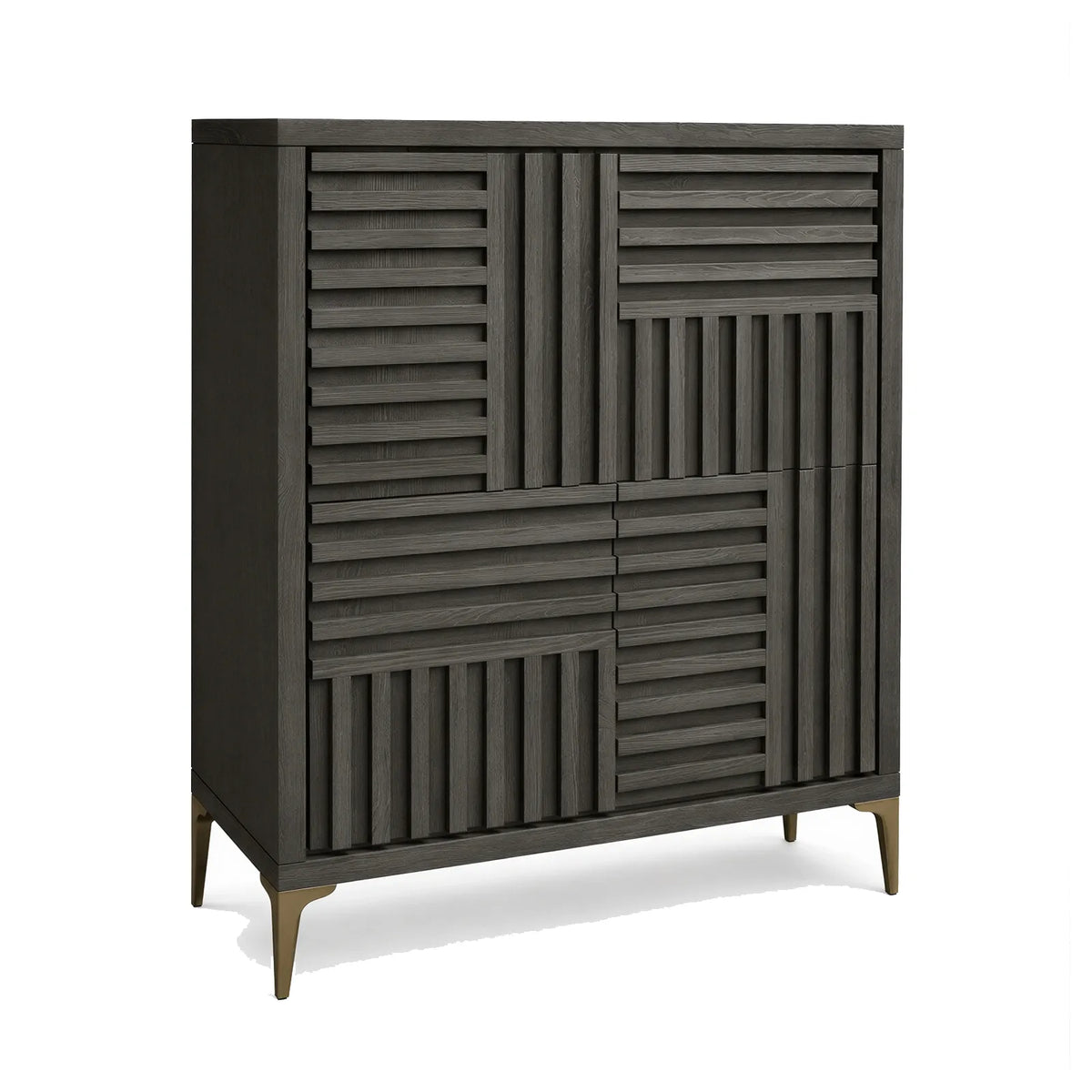 Kyoto Grey Oak Wood & Brushed Brass Cabinet Berkeley Designs