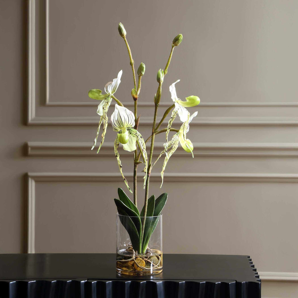 Lady Slipper Orchid In Glass Vase by Uttermost