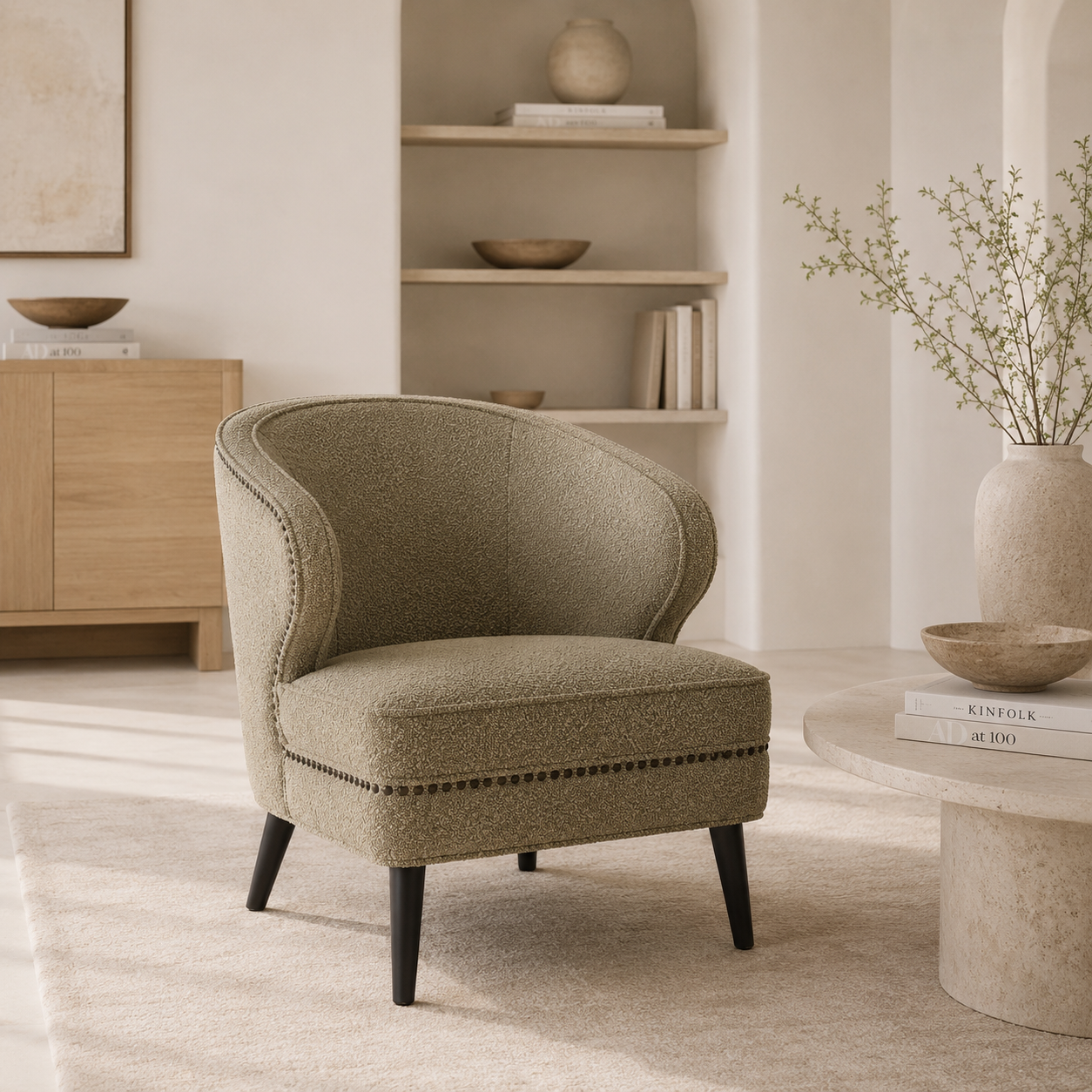 Lindsay Occasional Chair Boucle Sand Fabric Upholstery Liang & Eimil