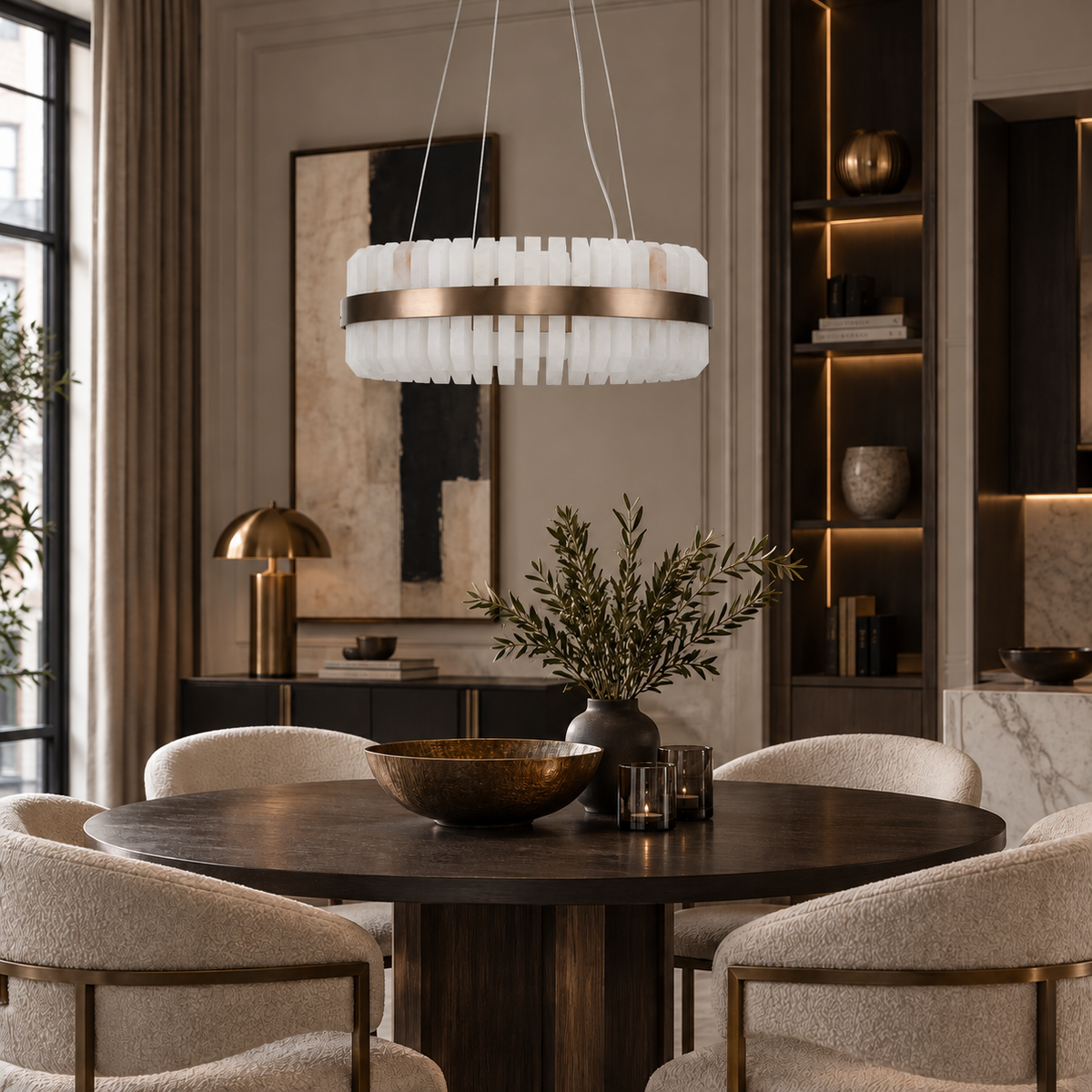 Lunara Bronze & Alabaster Pendant 65cm by Decorum Collection