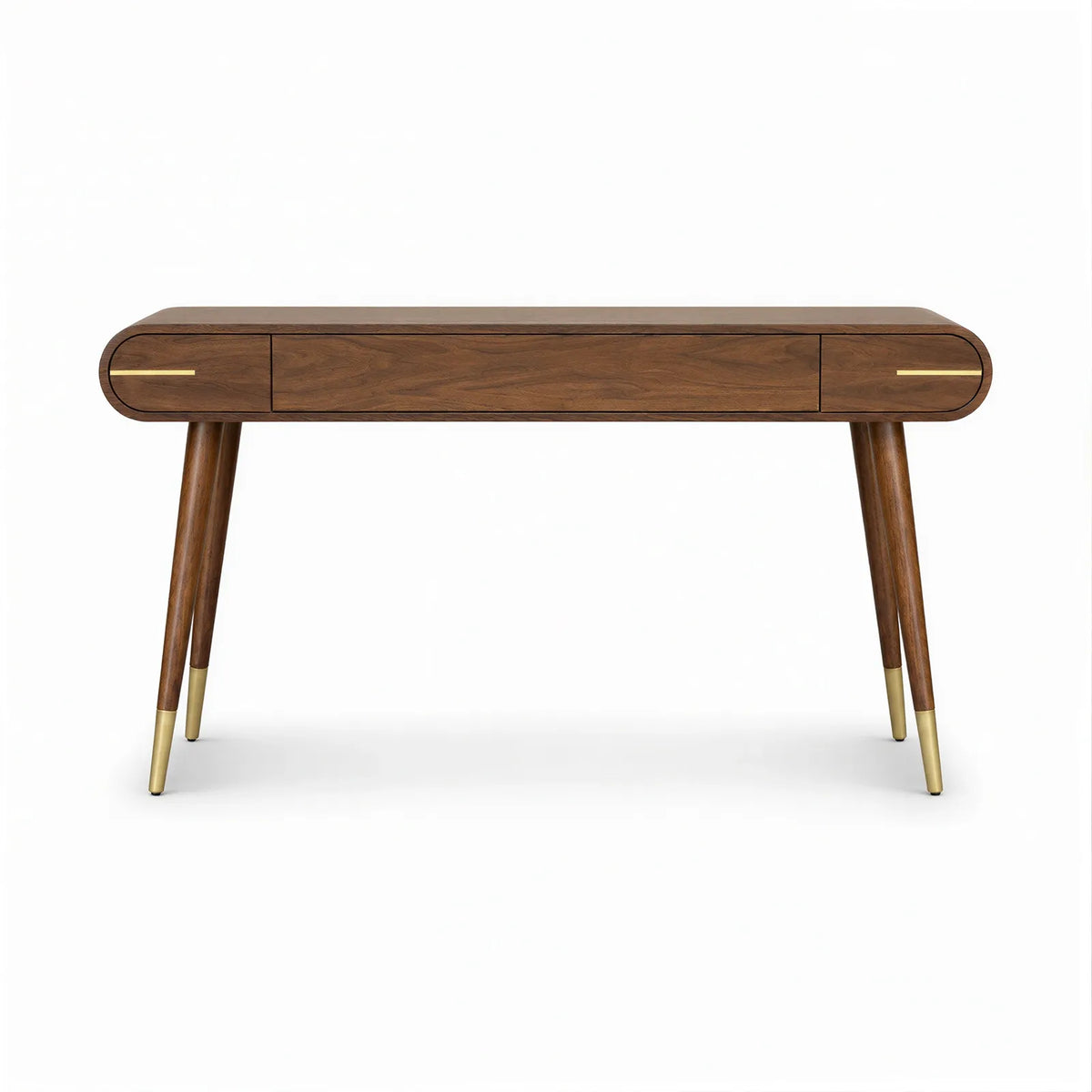 Malibu Console Table Walnut Wood with Brass Handles & Legs Berkeley Designs