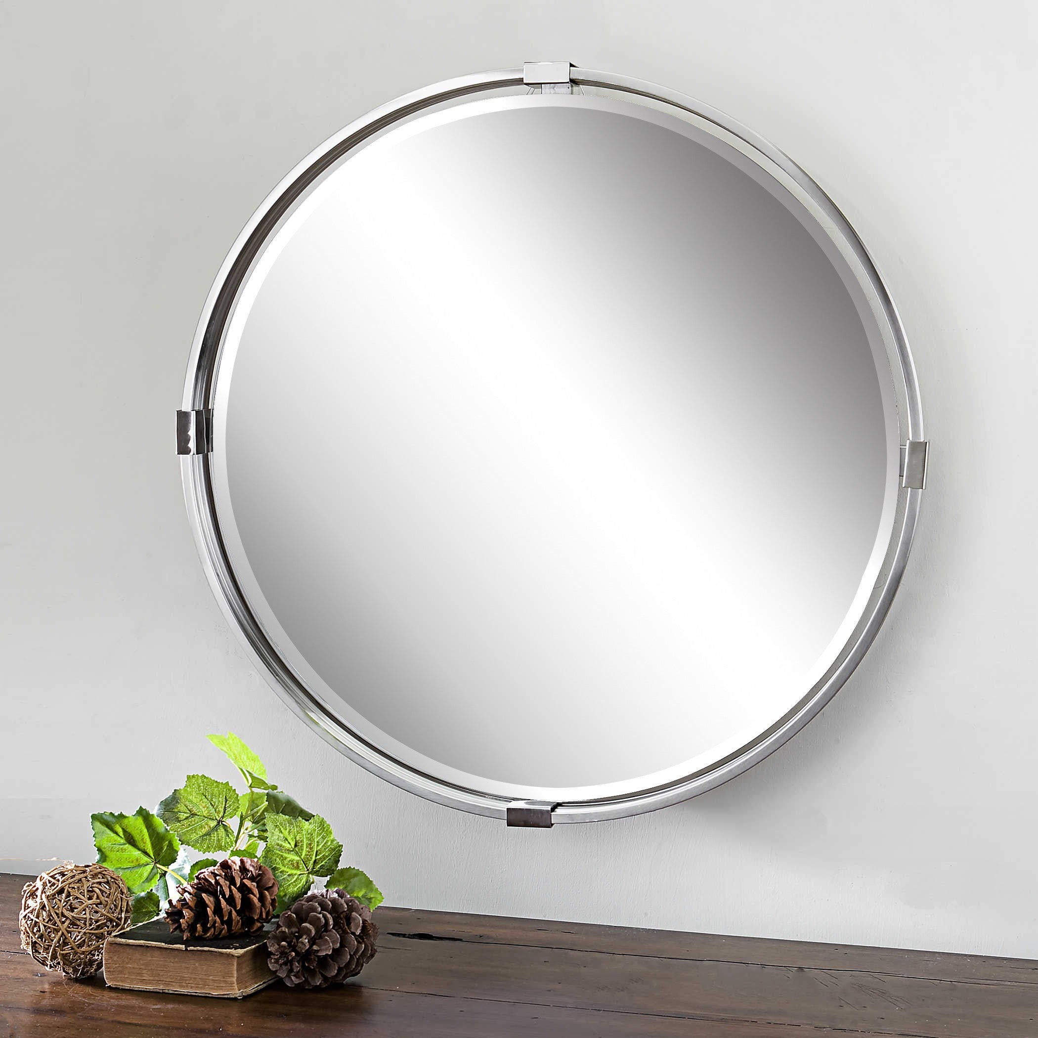 Tazlina Brushed Nickel Round Mirror by Uttermost
