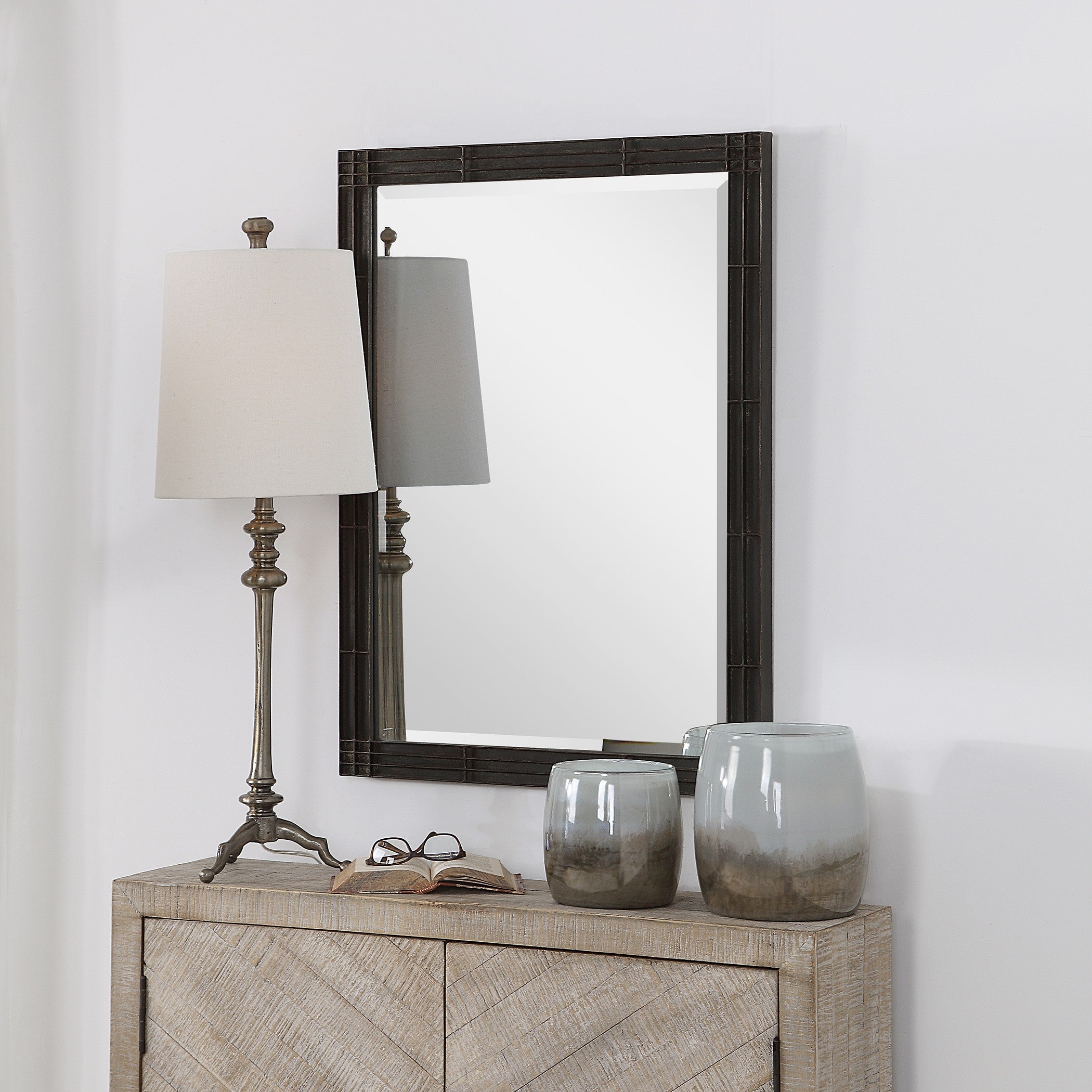 Gower Aged Black Vanity Mirror by Uttermost