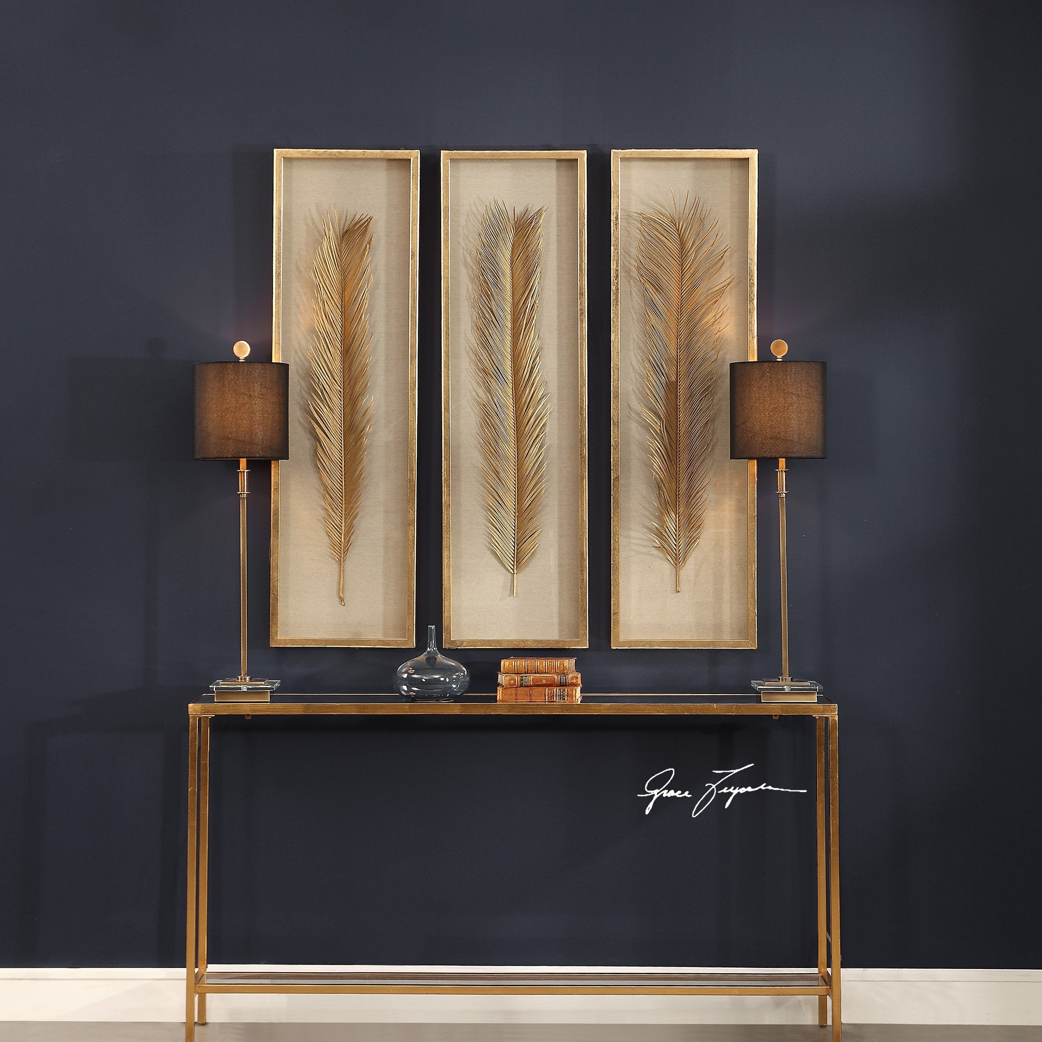 Palma Gold Leaf Shadow Box - Set of 3 by Uttermost