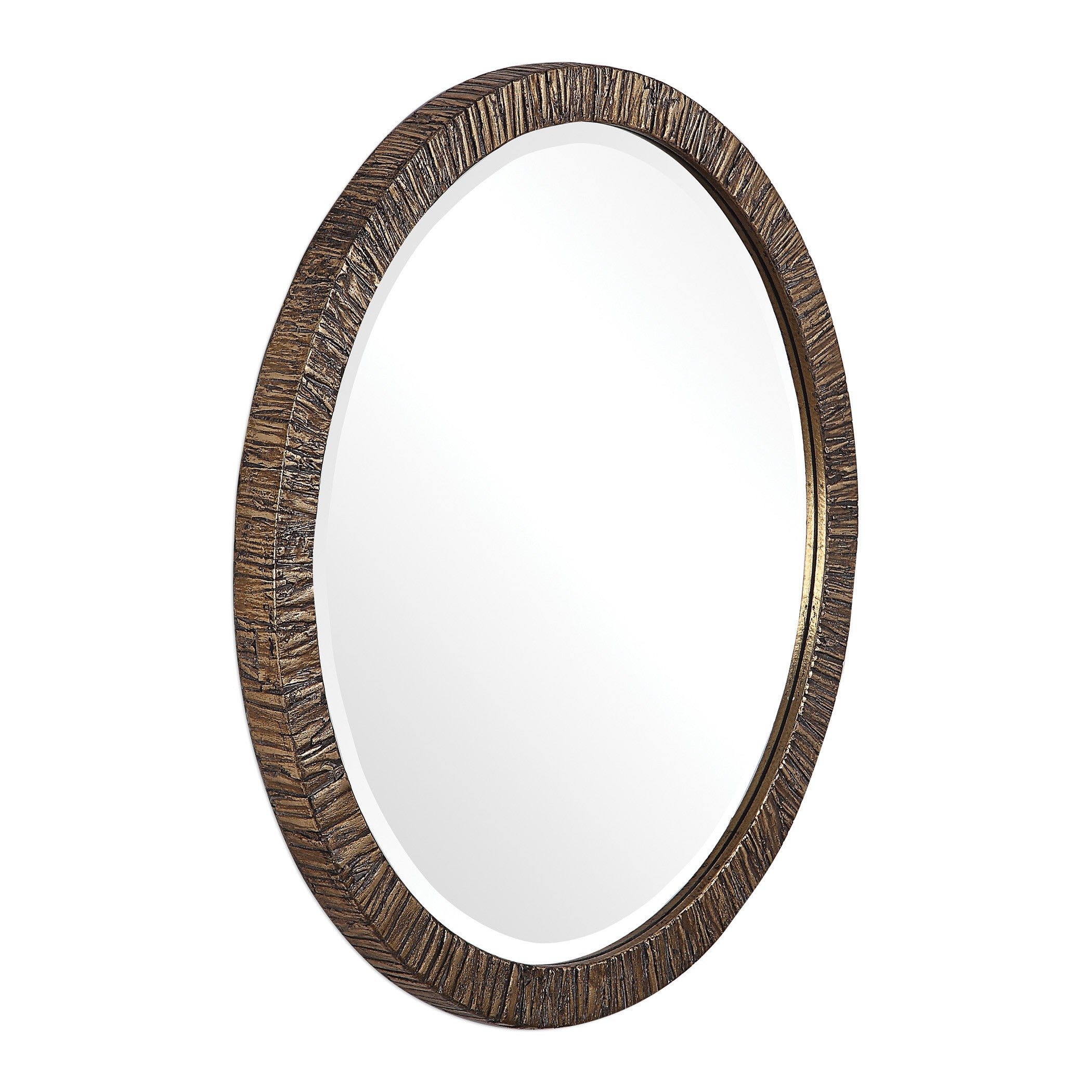 Wayde Gold Bark Round Mirror by Uttermost