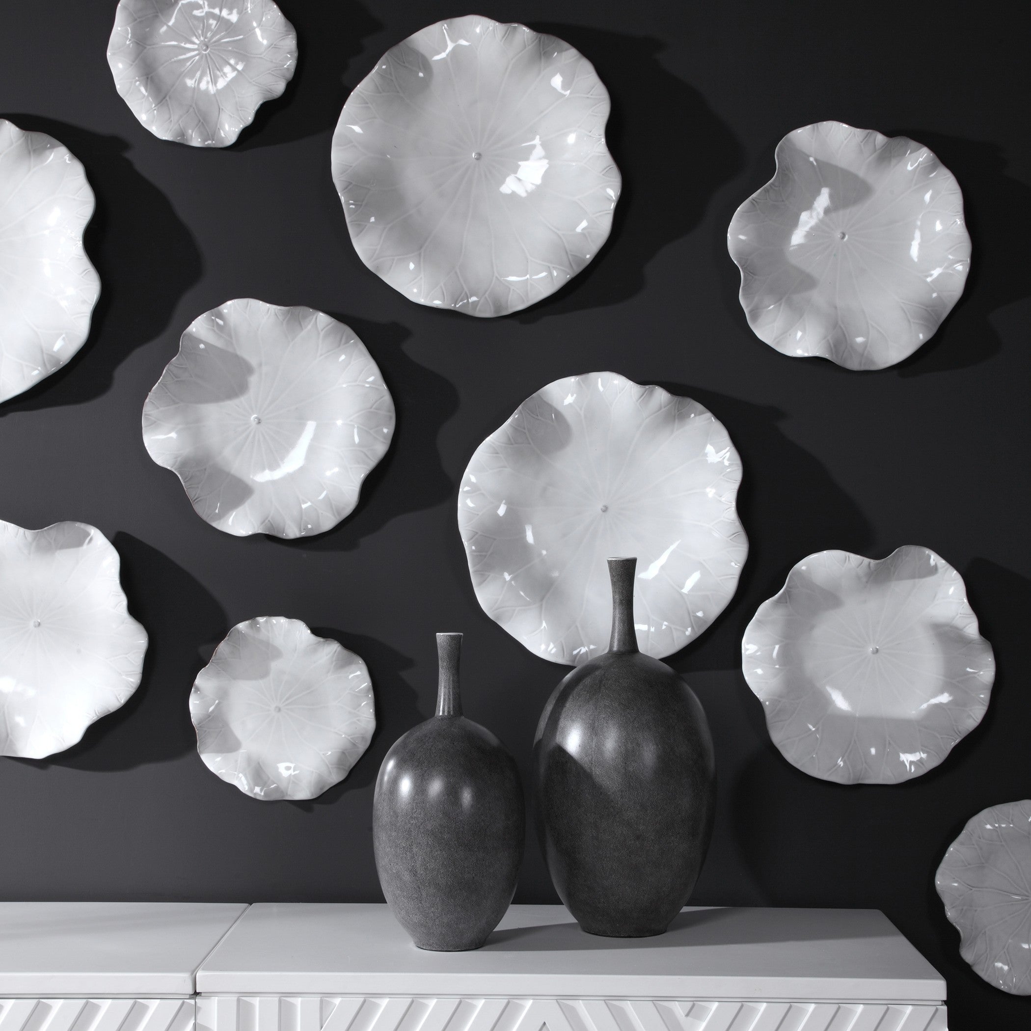Abella Ceramic Wall-Mounted Bowls in White - Set of 3 by Uttermost