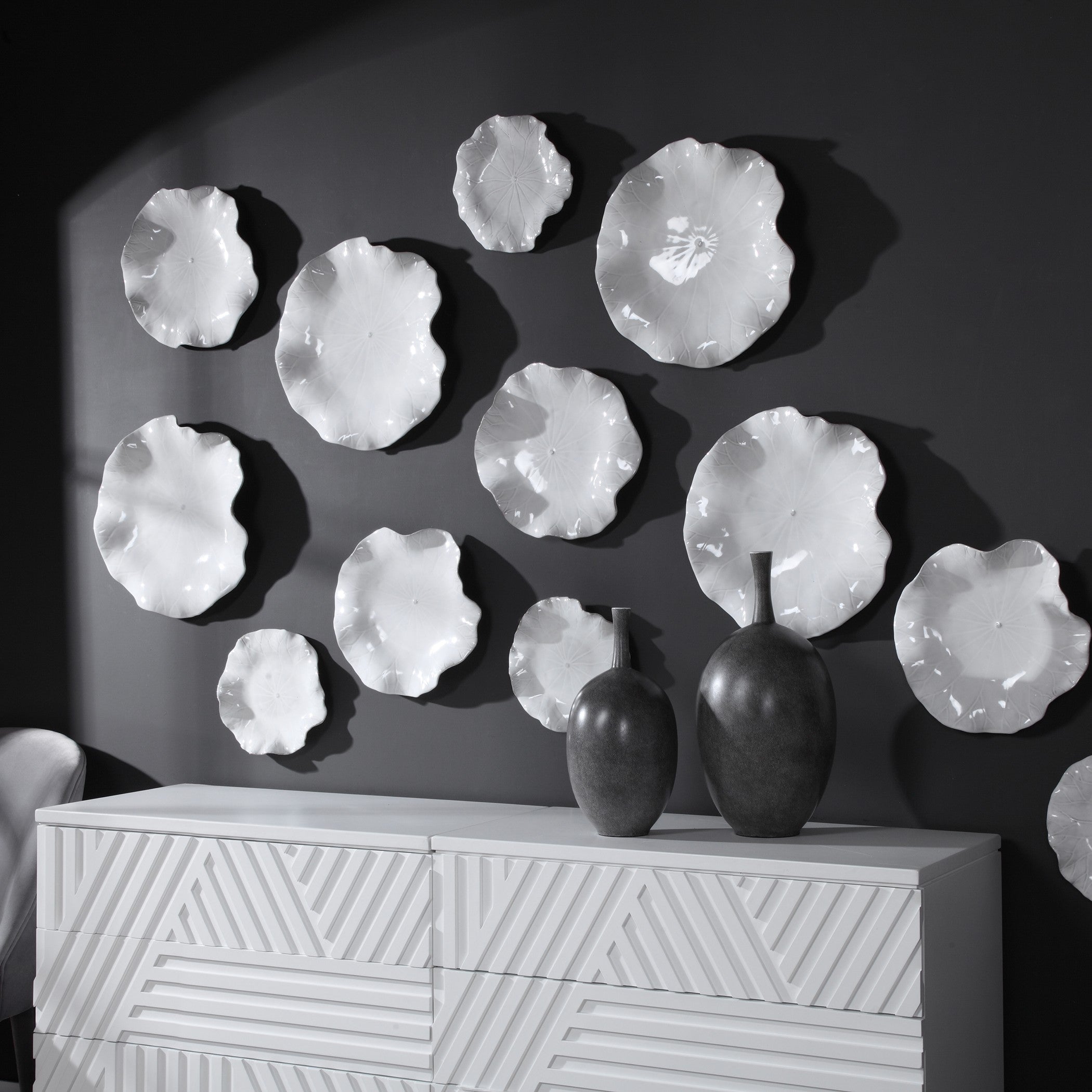 Abella Ceramic Wall-Mounted Bowls in White - Set of 3 by Uttermost
