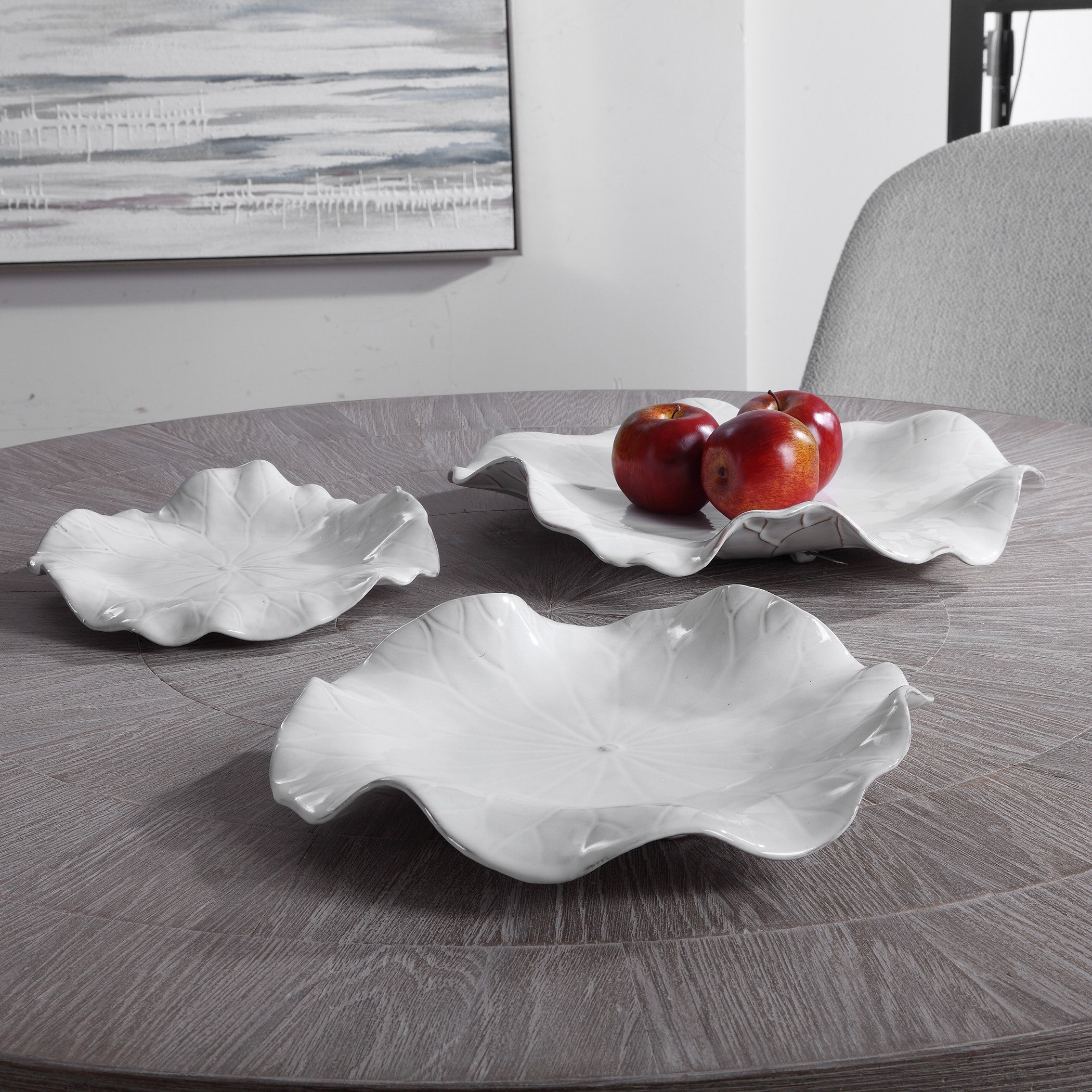 Abella Ceramic Wall-Mounted Bowls in White - Set of 3 by Uttermost