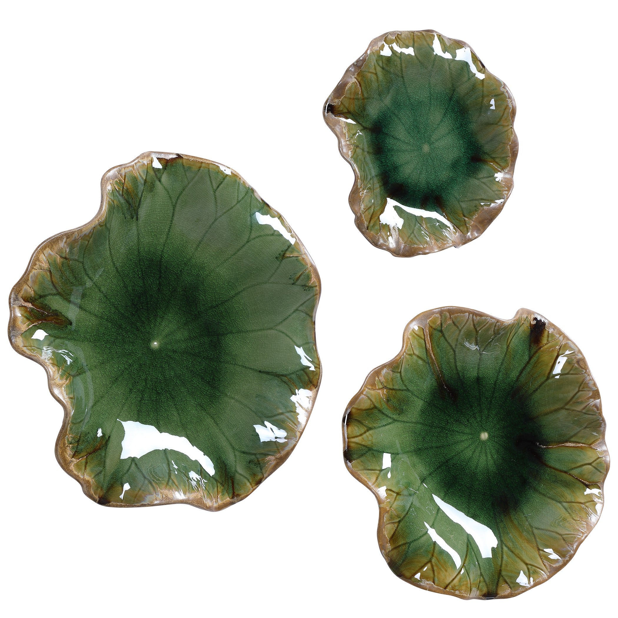 Abella Ceramic Wall-Mounted Bowls in Green - Set of 3 by Uttermost