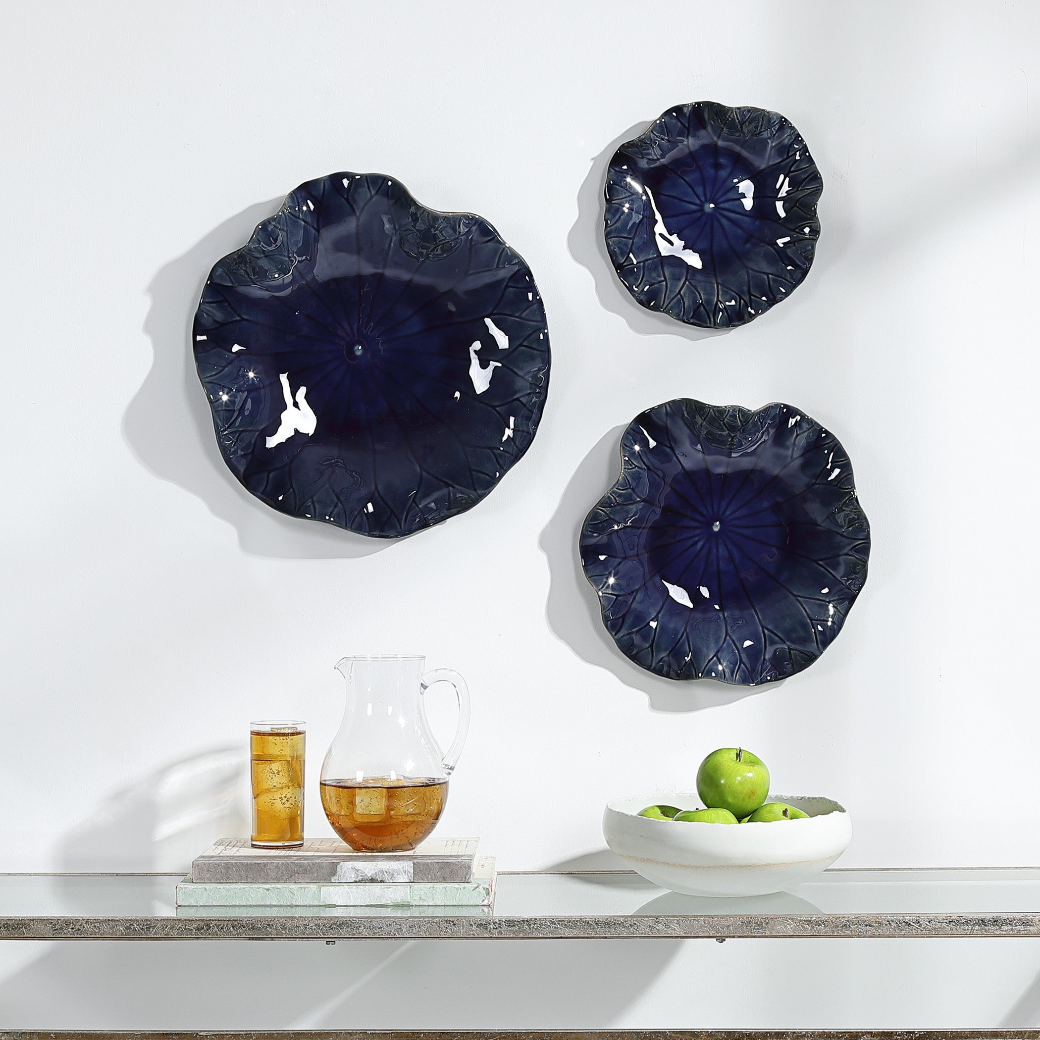 Abella Ceramic Wall-Mounted Bowls in Blue - Set of 3 by Uttermost