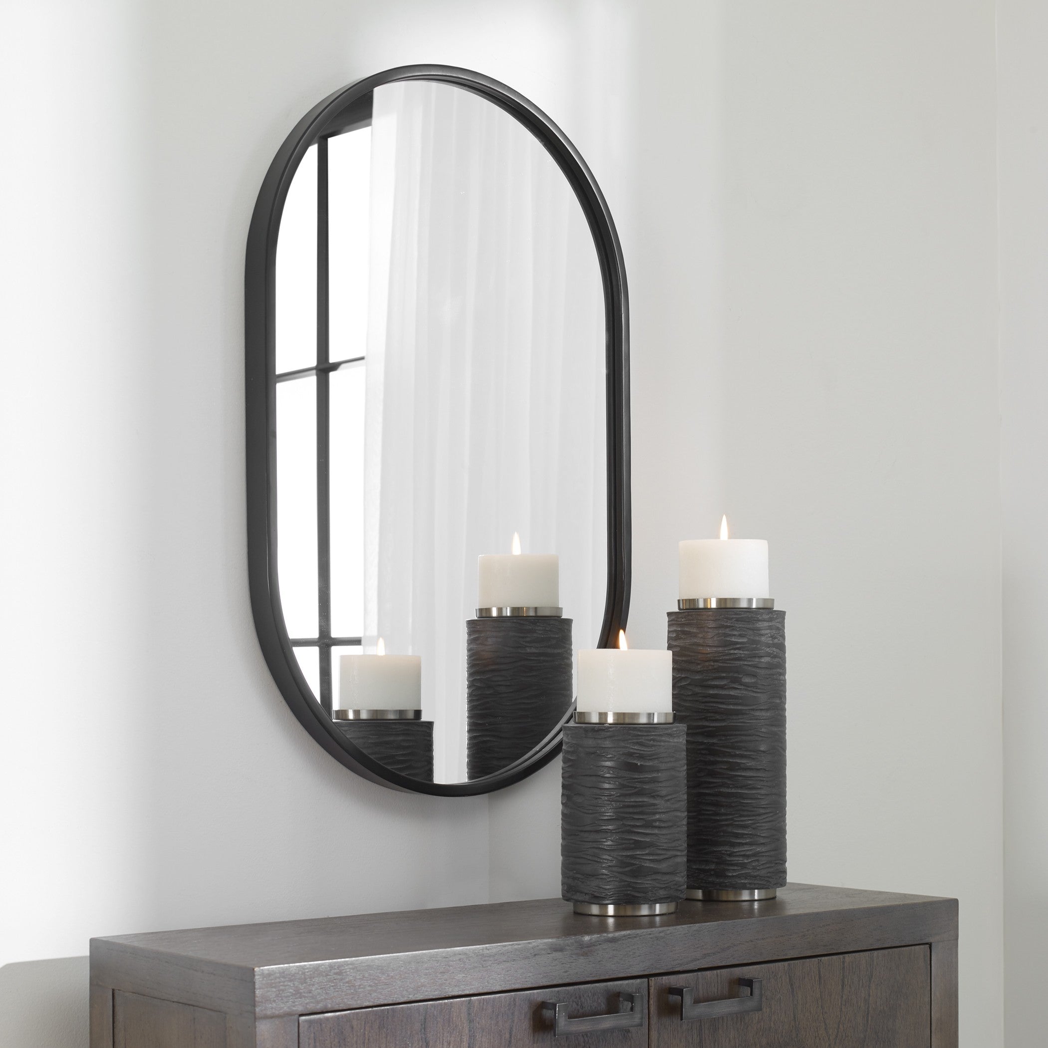 Varina Minimalist Black Oval Mirror by Uttermost