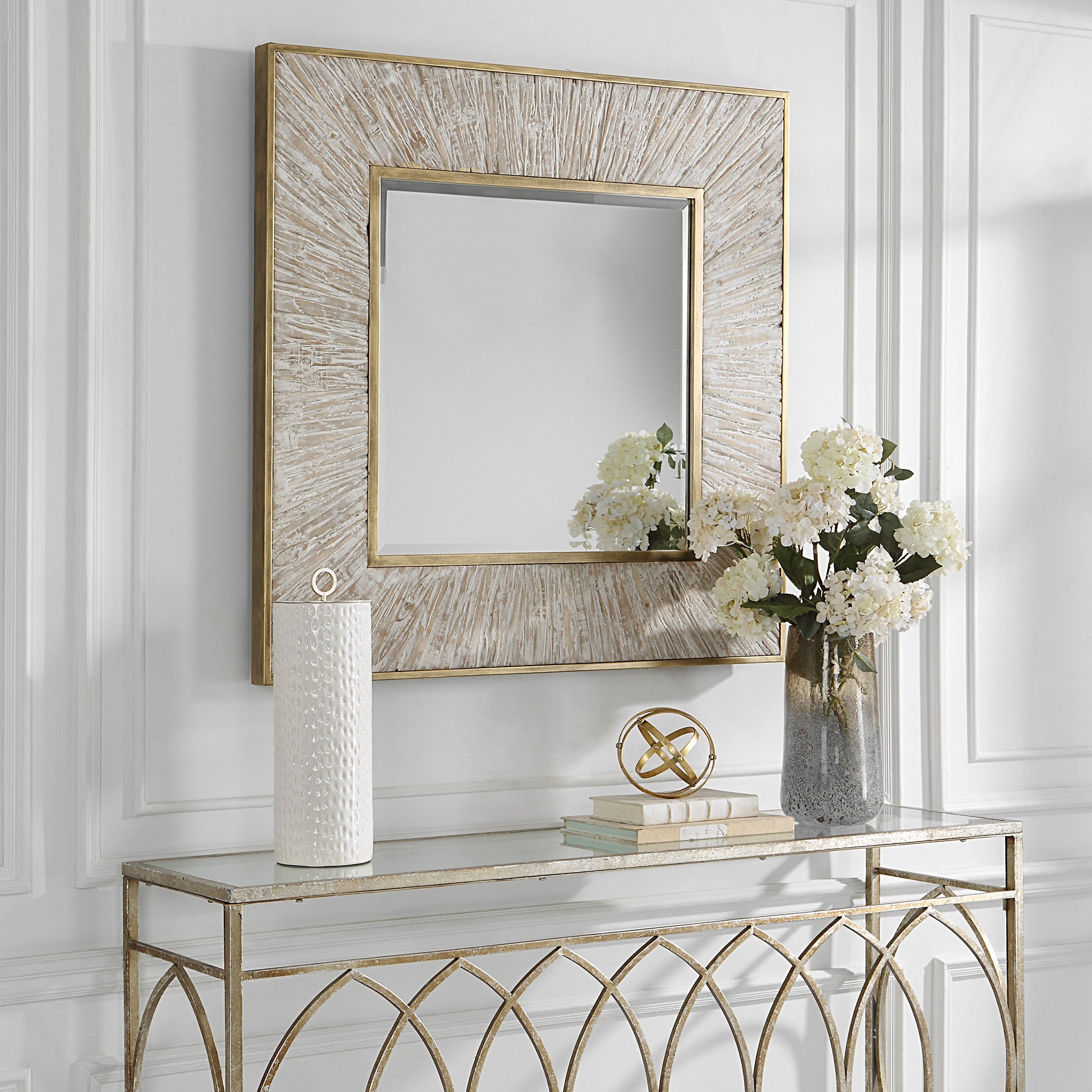 Wharton Whitewashed Square Mirror by Uttermost