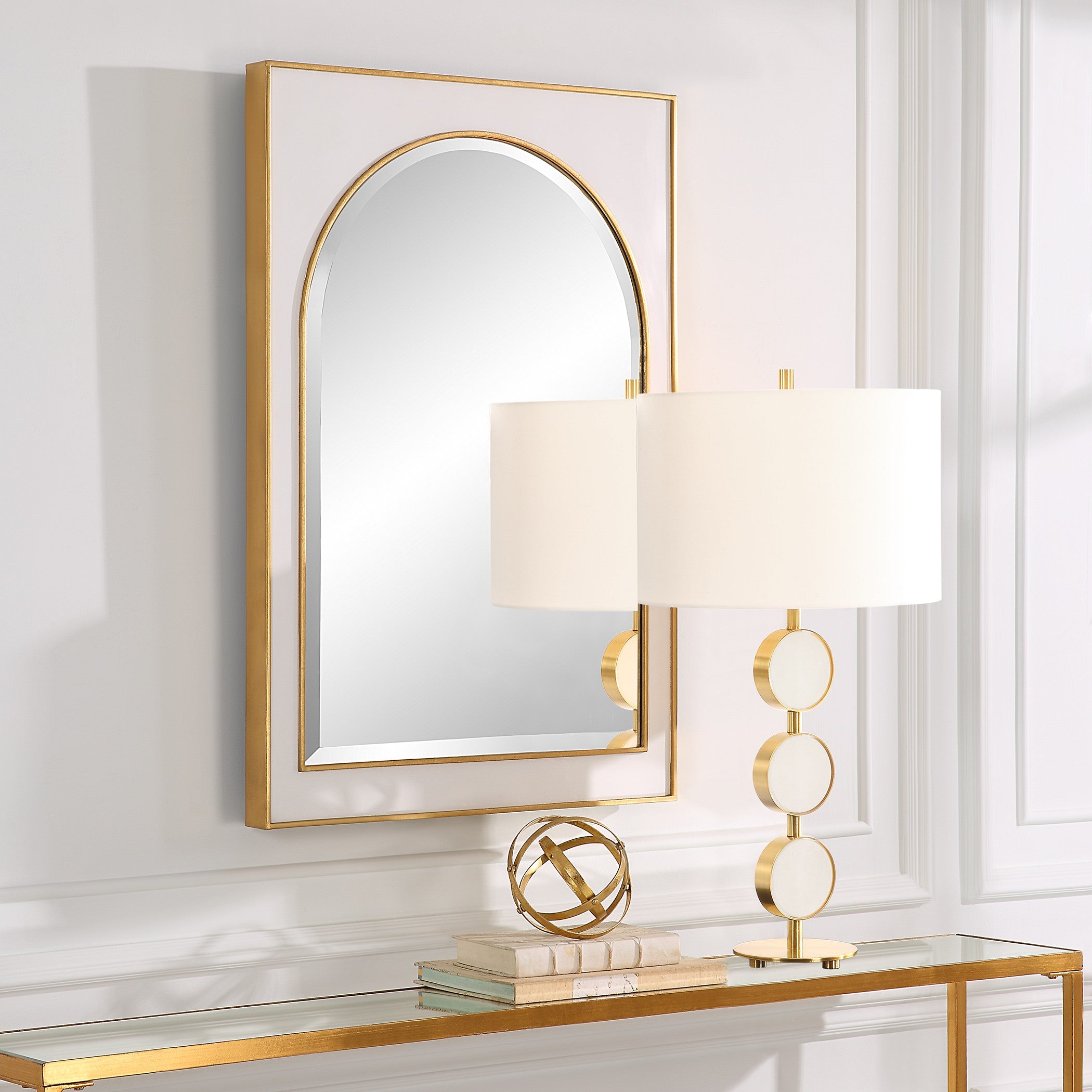 Crisanta Gloss White Arch Mirror by Uttermost