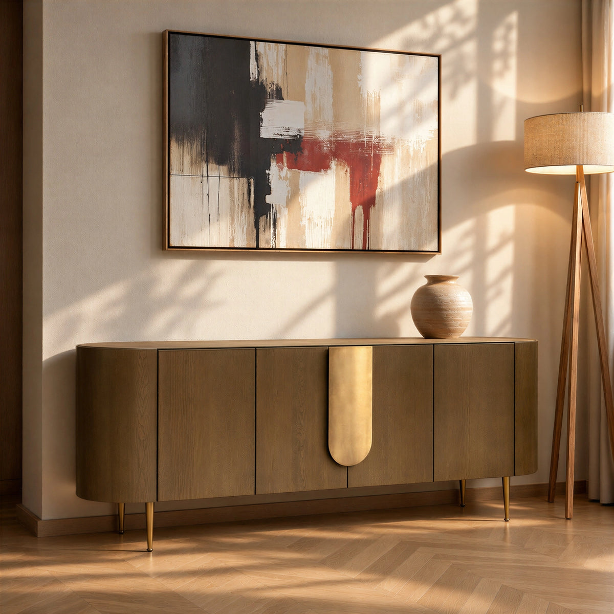 Napa Sideboard in Textured Carmel Oak Wood with Bronze Handles Berkeley Designs